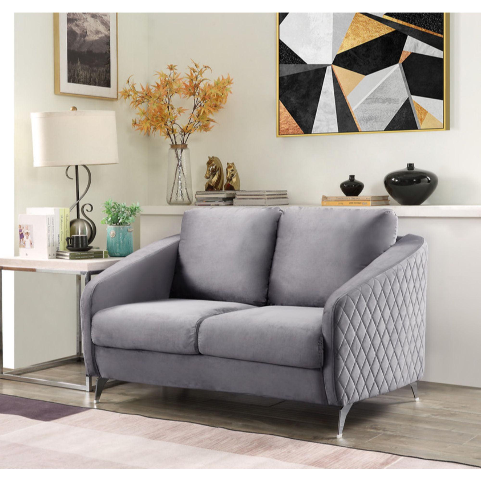 Sofia 55'' Gray Velvet Loveseat with Removable Cushions