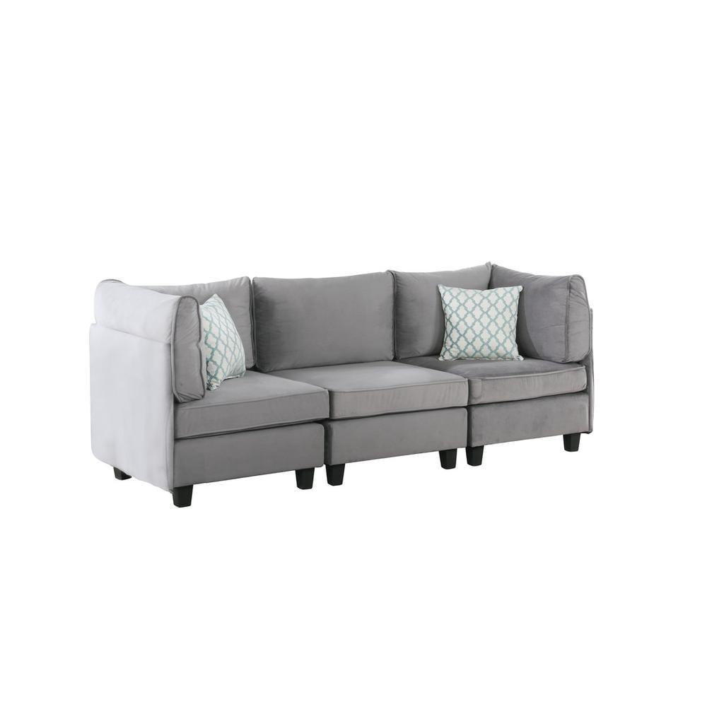 Zelmira Gray Tufted Velvet 3-Piece Sofa Set