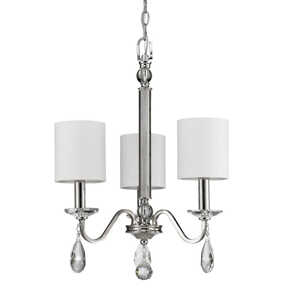 Lily 3-Light Teardrop Crystal Nickel Chandelier with White Shades