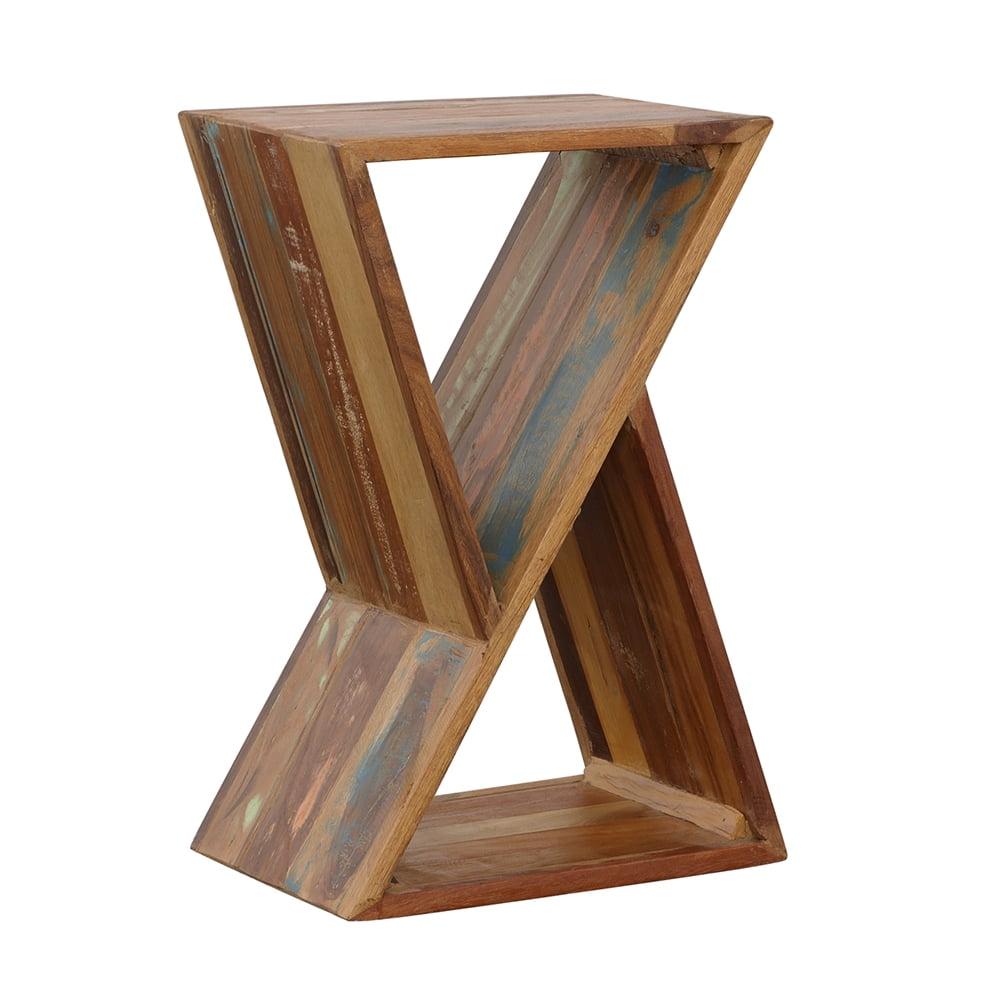 Modern Hourglass Reclaimed Wood Geometric Accent Table