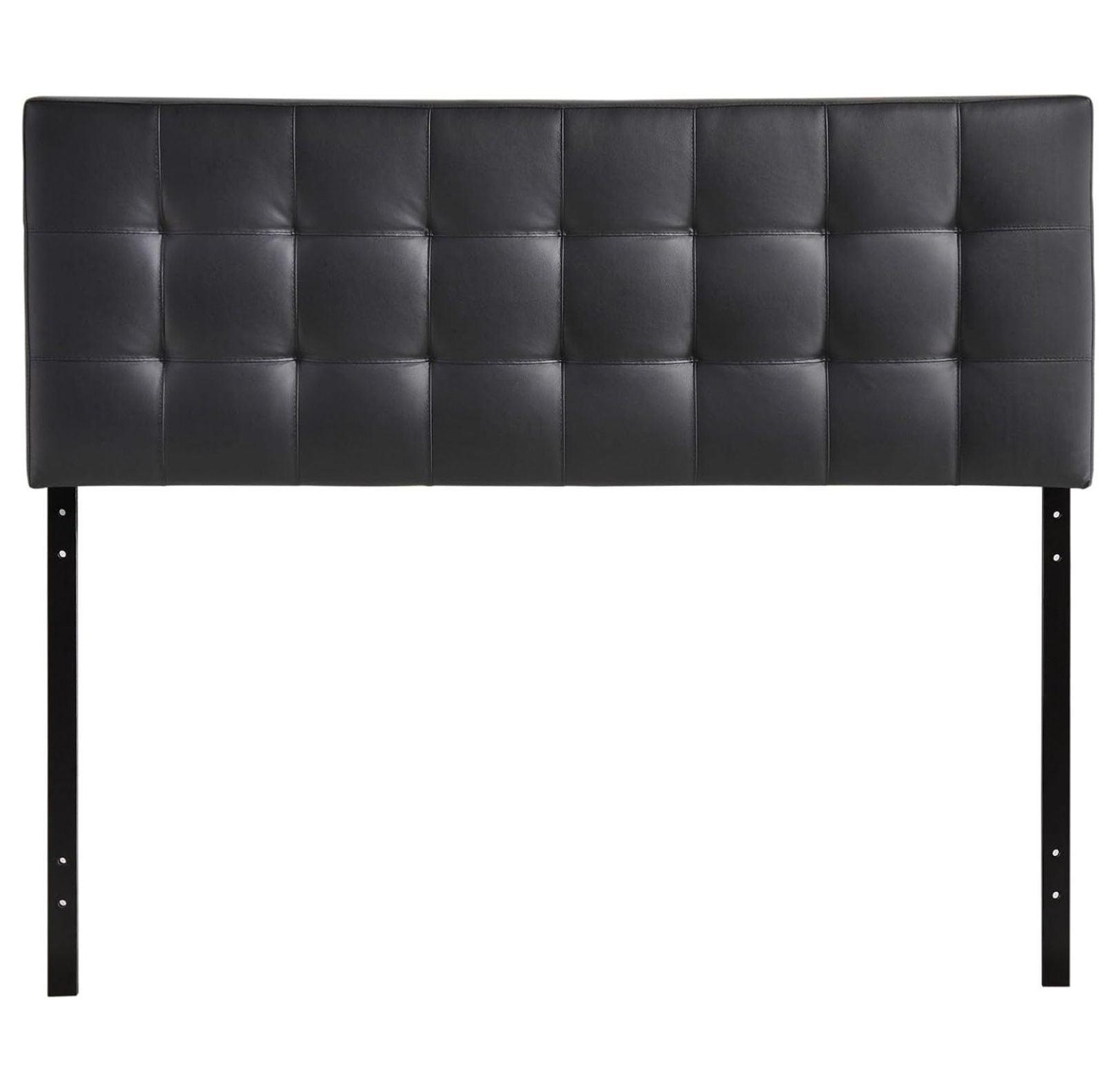 Lily Tufted Faux Leather Upholstered Queen Headboard in Black