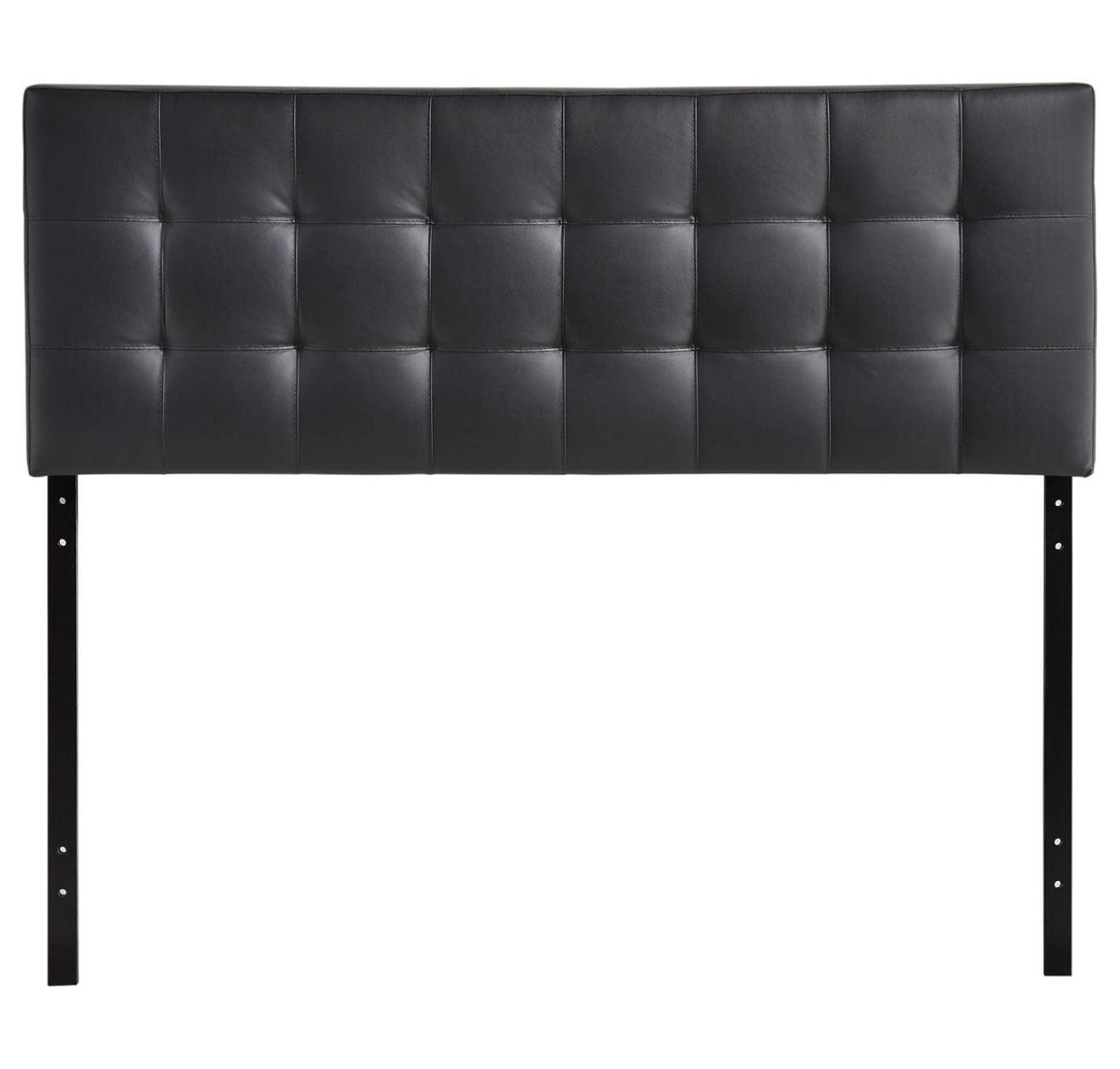 Lily Tufted Faux Leather Upholstered Queen Headboard in Black