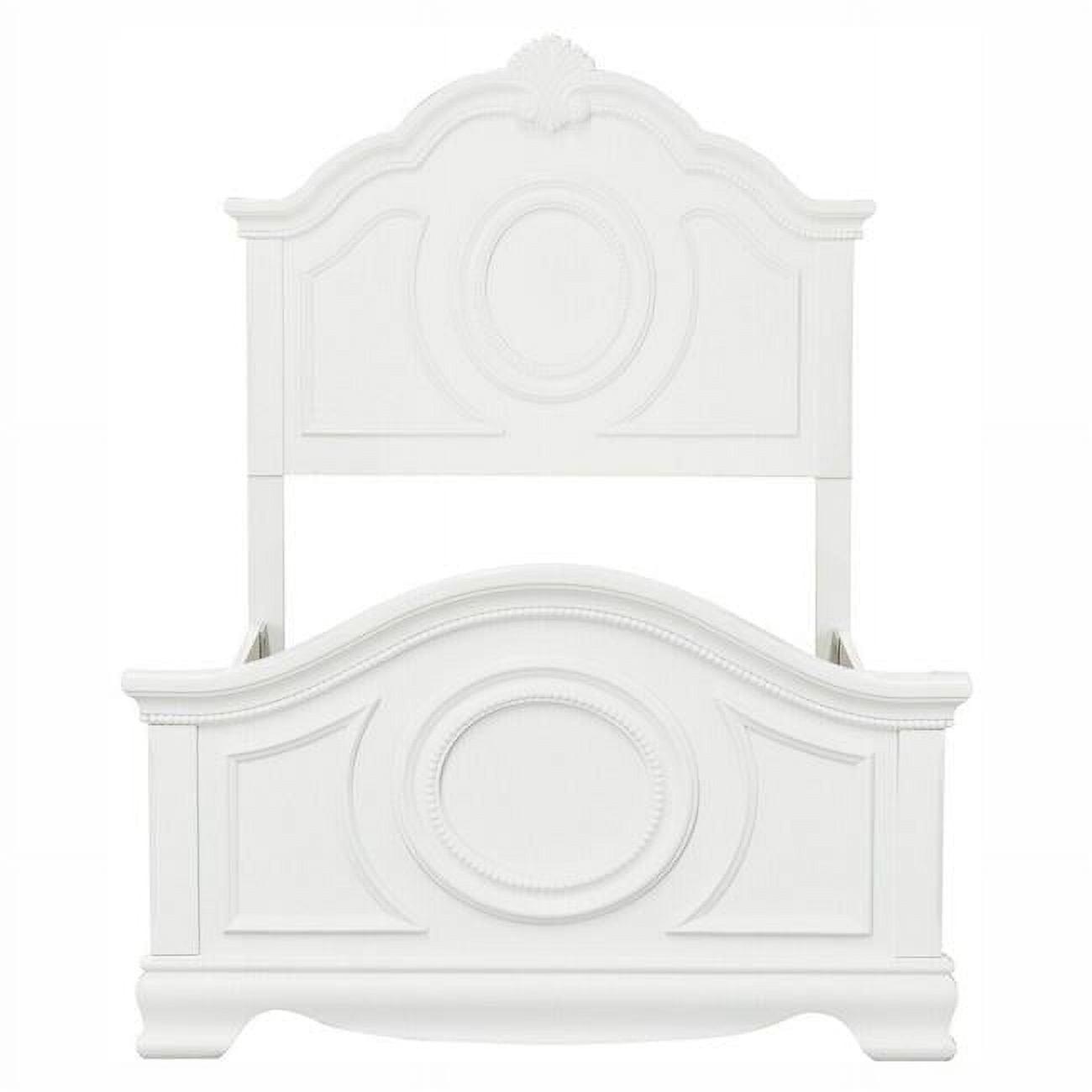 Lilya Traditional Bead Molding & Shell Motif Bed, Crisp White - Full Size