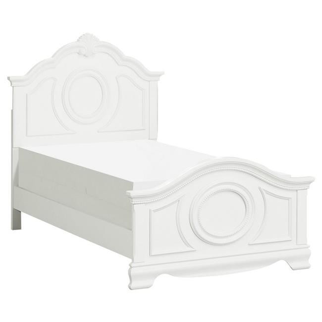 Lilya Traditional Bead Molding & Shell Motif Bed, Crisp White - Full Size
