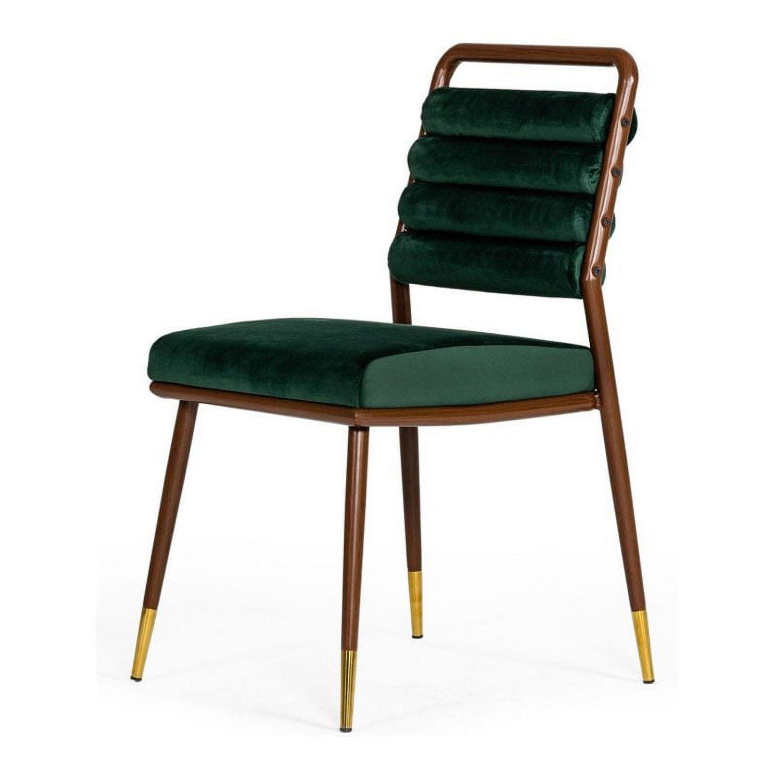 Biscay Modern Dark Green Velvet & Walnut Gold-Tipped Dining Chair