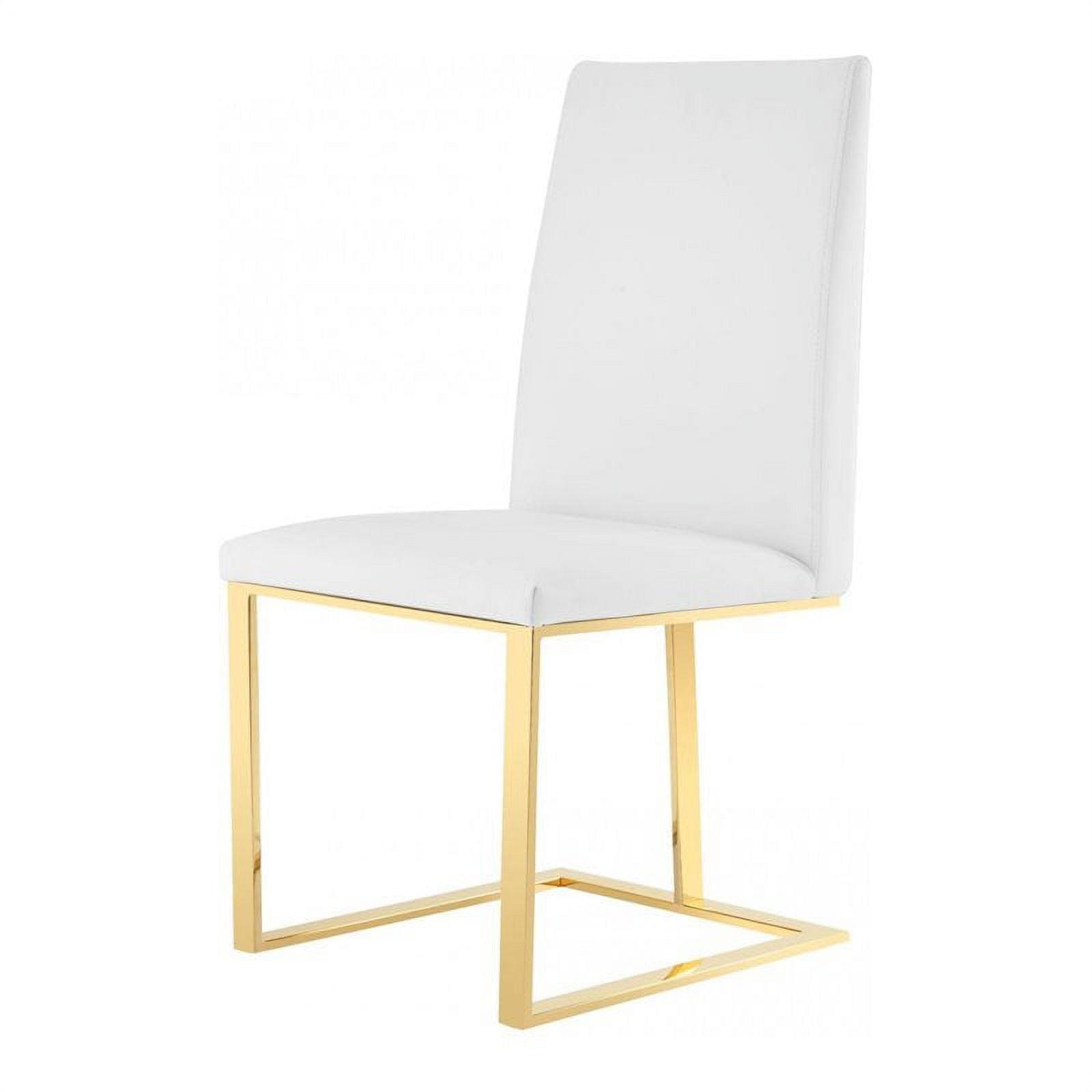 Elegant White Faux Leather Dining Chair with Gold Metal Legs