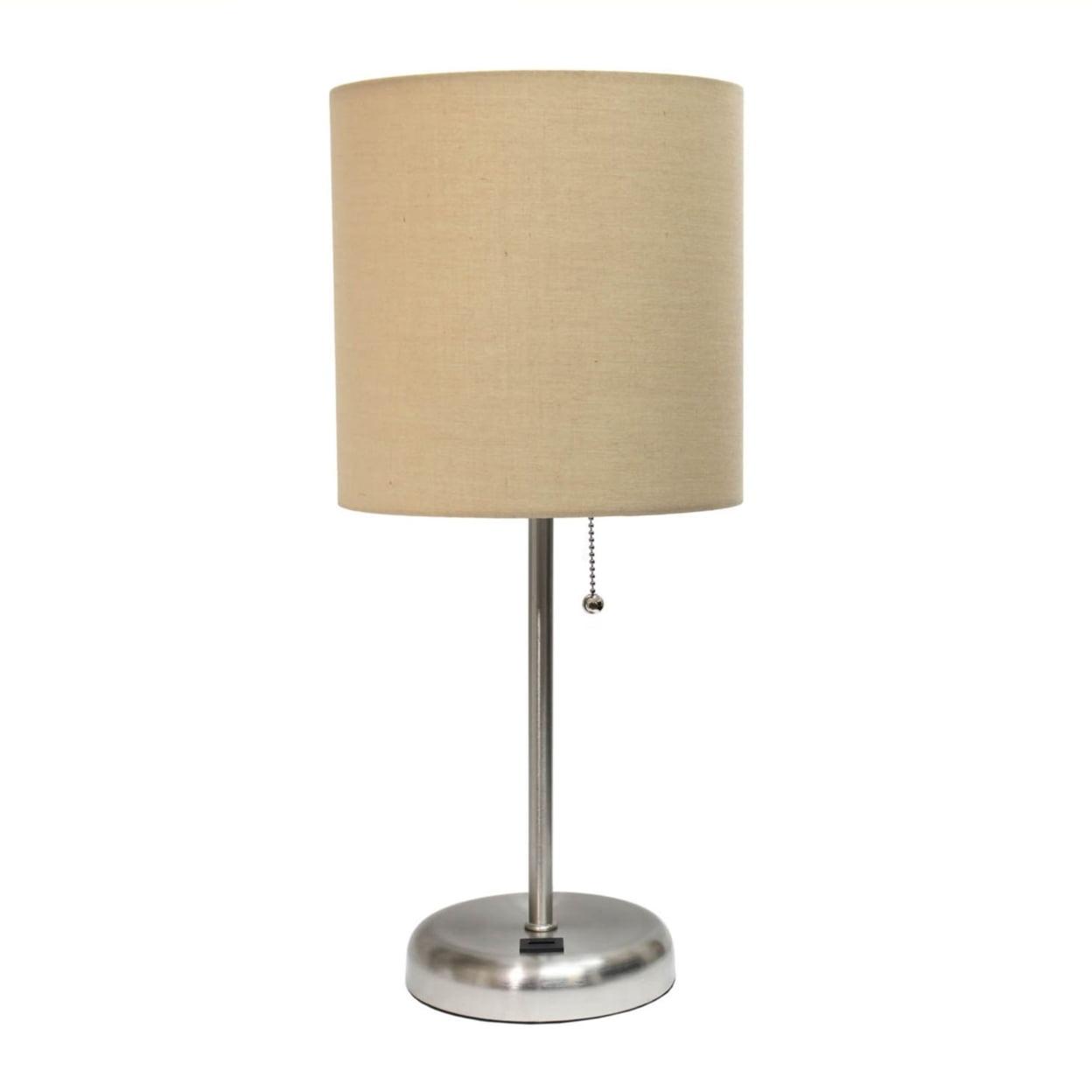 LimeLights Stick Lamp with USB charging port and Fabric Shade, Tan