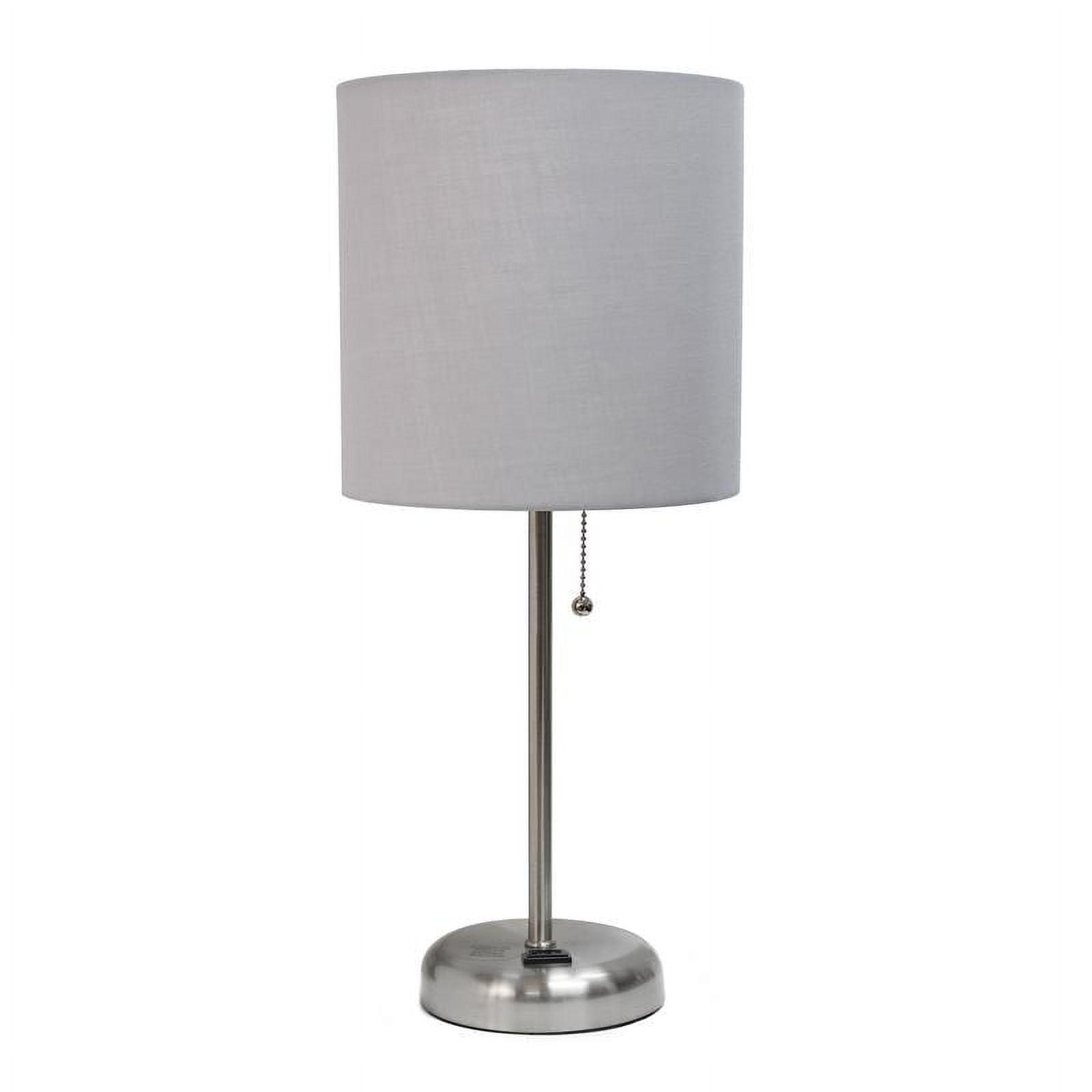 Simple Designs Stick Lamp with Charging Outlet and Fabric Shade, Gray