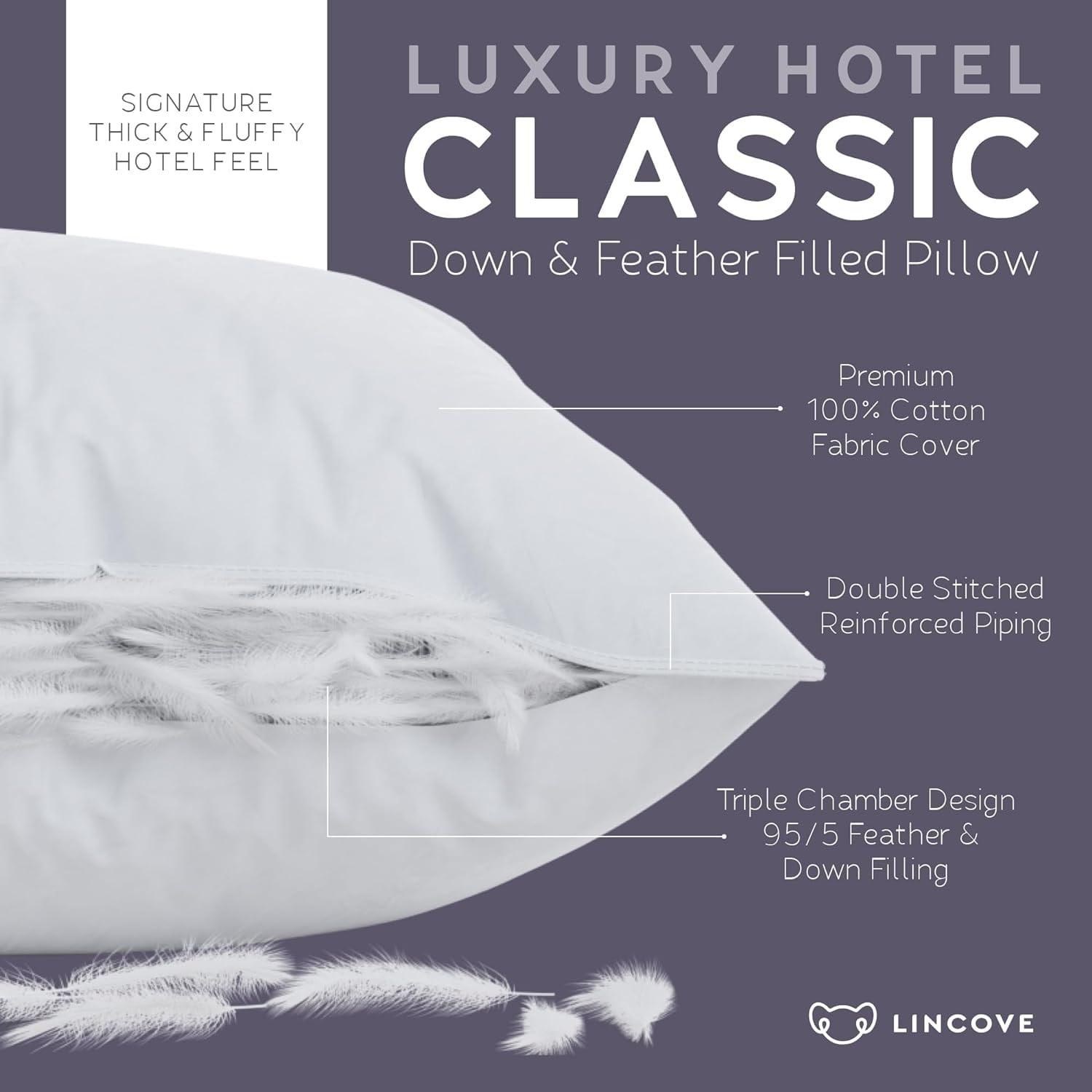 Lincove® Lincove Down & Feather Bed Pillows - Luxury Hotel Collection - 100% Cotton - 2 Pack