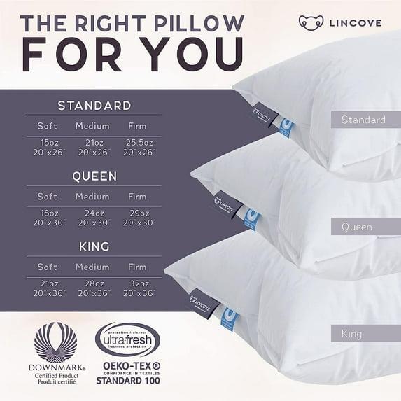 Lincove Signature 100% Canadian Down Luxury Sleeping Pillow - 800 Fill Power, 500 Thread Count Cotton Shell, Standard - Soft, 2 Pack
