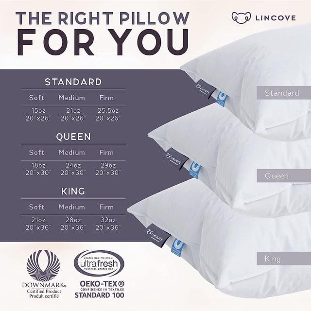 Lincove Signature 100% Canadian Down Luxury Sleeping Pillow - 800 Fill Power, 500 Thread Count Cotton Shell, Standard - Soft, 2 Pack