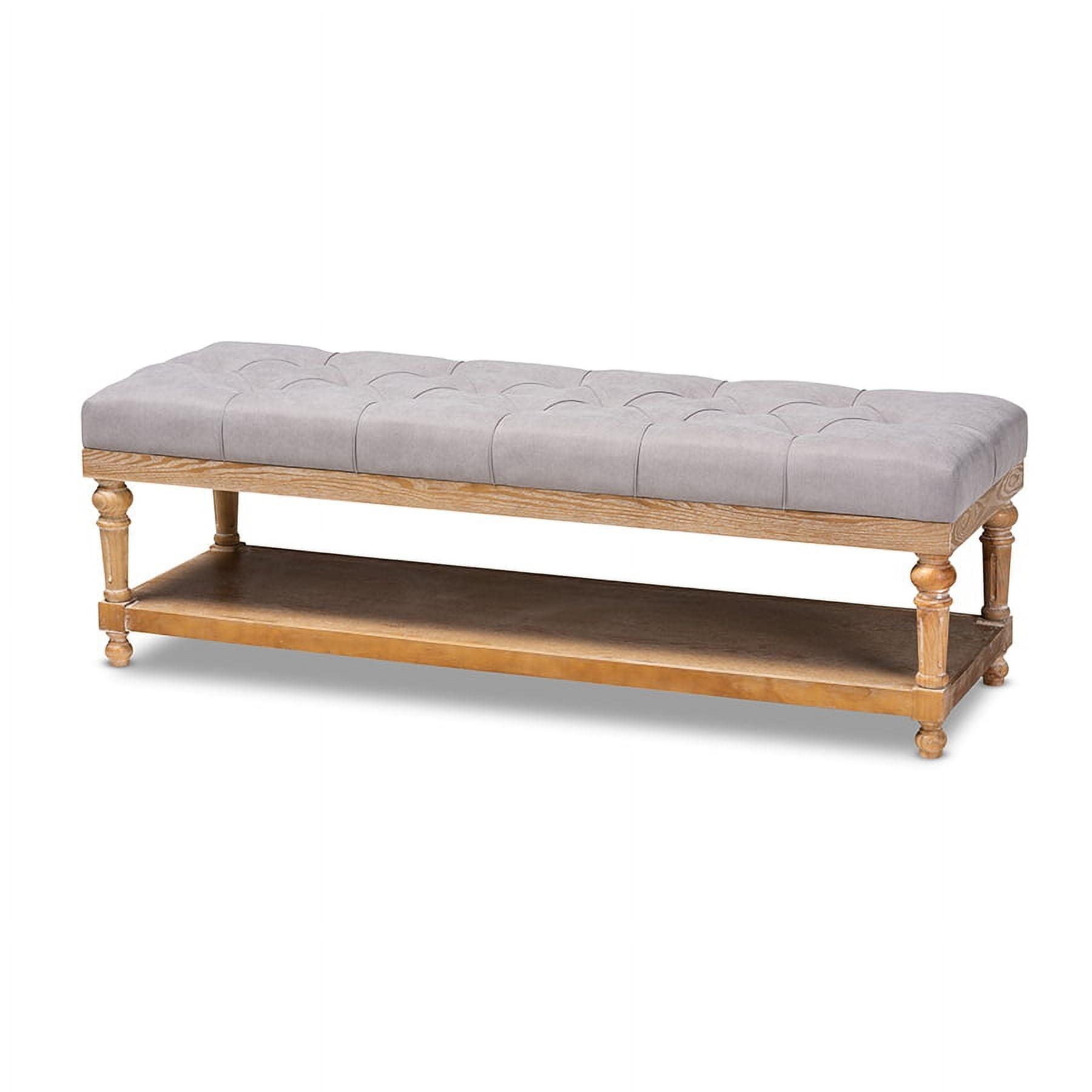 Linda Greywashed Wood and Linen Upholstered Storage Bench