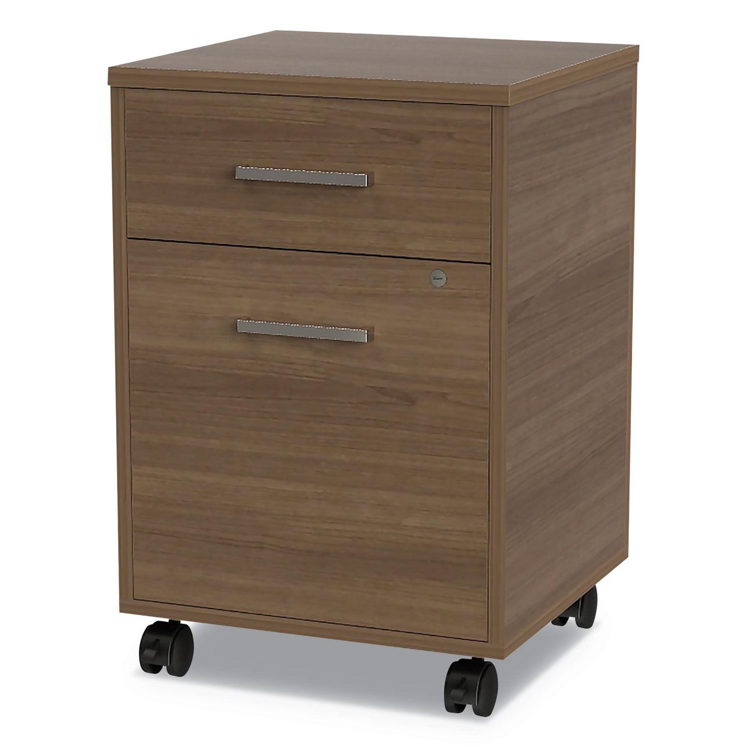 Linea Italia Urban Mobile File Pedestal, Left or Right, 2-Drawers: Box/File, Legal/A4, Natural Walnut, 16" x 15.25" x 23.75"