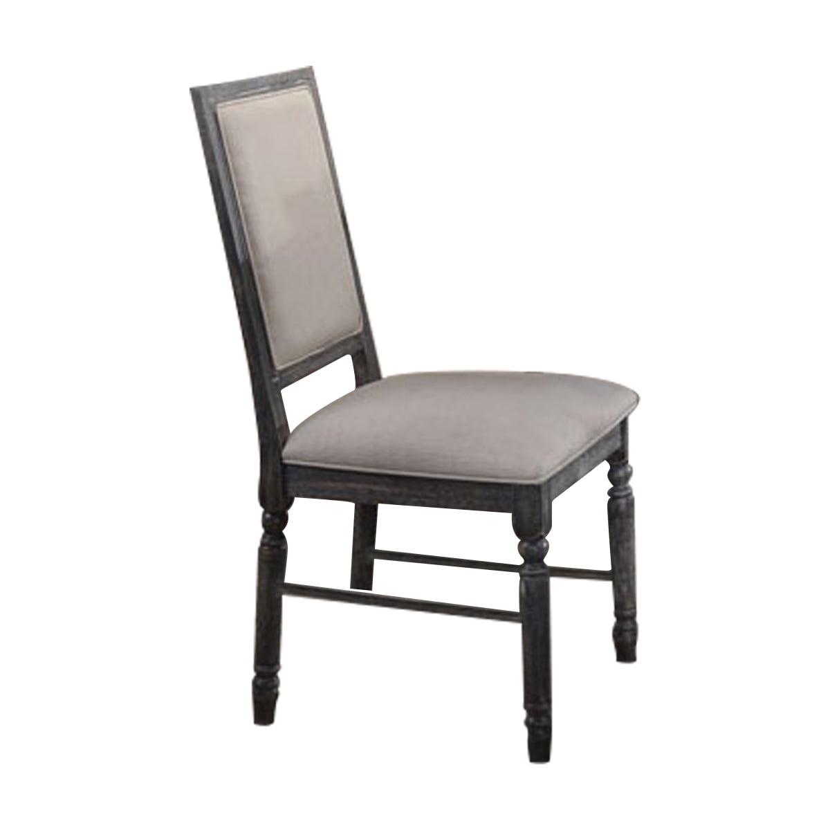 Elegant Gray Linen High-Back Wood Side Chair with Turned Legs