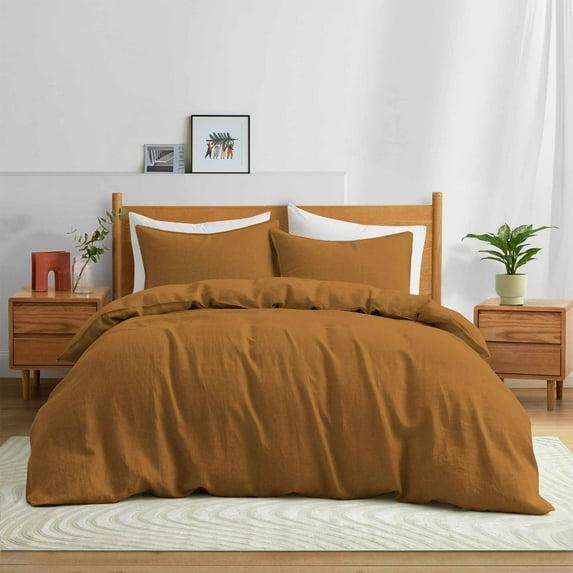 Peace Nest Linen Duvet Cover Set, Durable, Breathable & Moisture-Wicking, 3 Piece Bedding Set with Pillow Shams, Umber, Twin, 68"x90"
