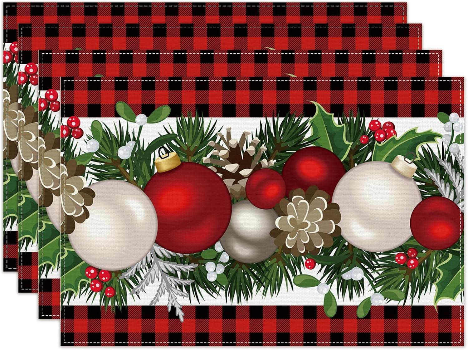 Red and Black Buffalo Check Christmas Placemats Set of 4