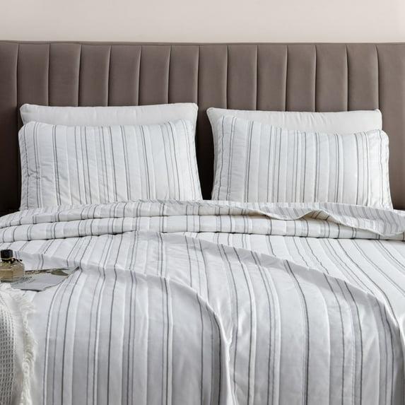 Linery & Co. Premium Delicate Stripes Microfiber Quilt Set With Shams Grey Twin 2 Piece