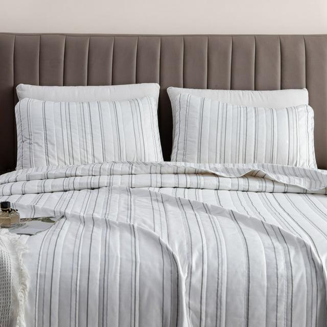 Linery & Co. Premium Delicate Stripes Microfiber Quilt Set With Shams Grey Twin 2 Piece