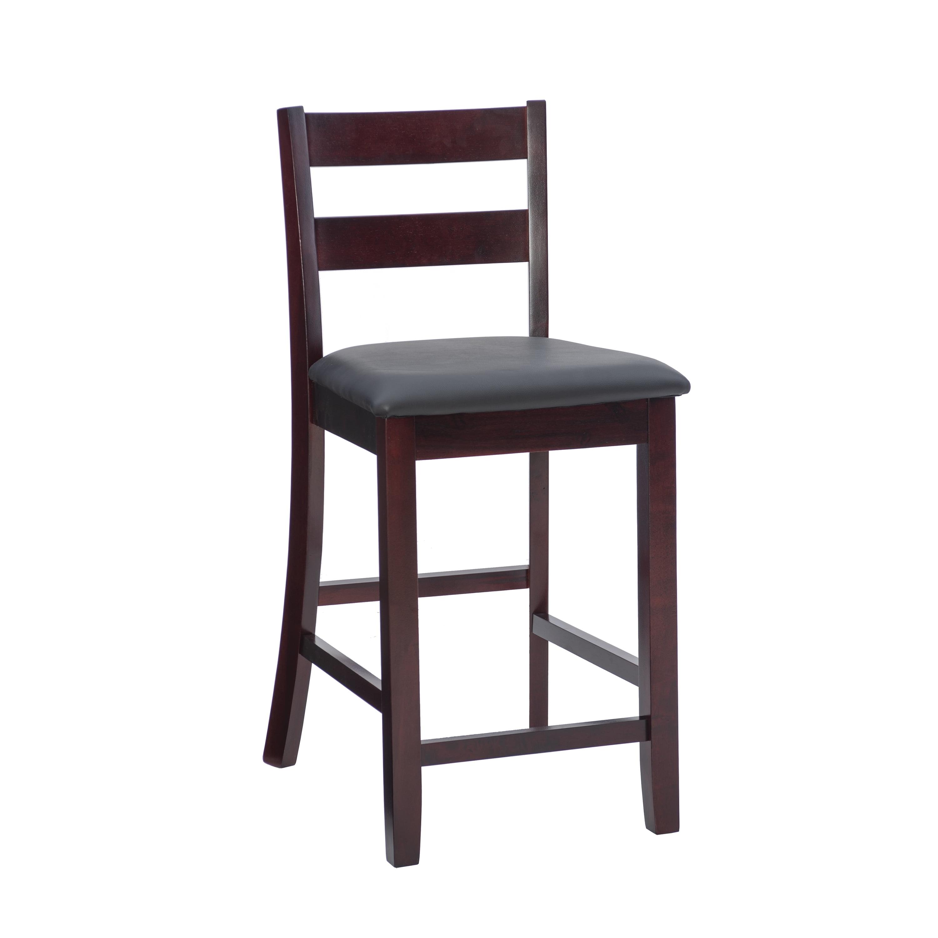 Triena Soho 24" Padded Seat Faux Leather Counter Height Barstool Hardwood/Espresso - Linon: Rubberwood Frame, Ladder-Back Design