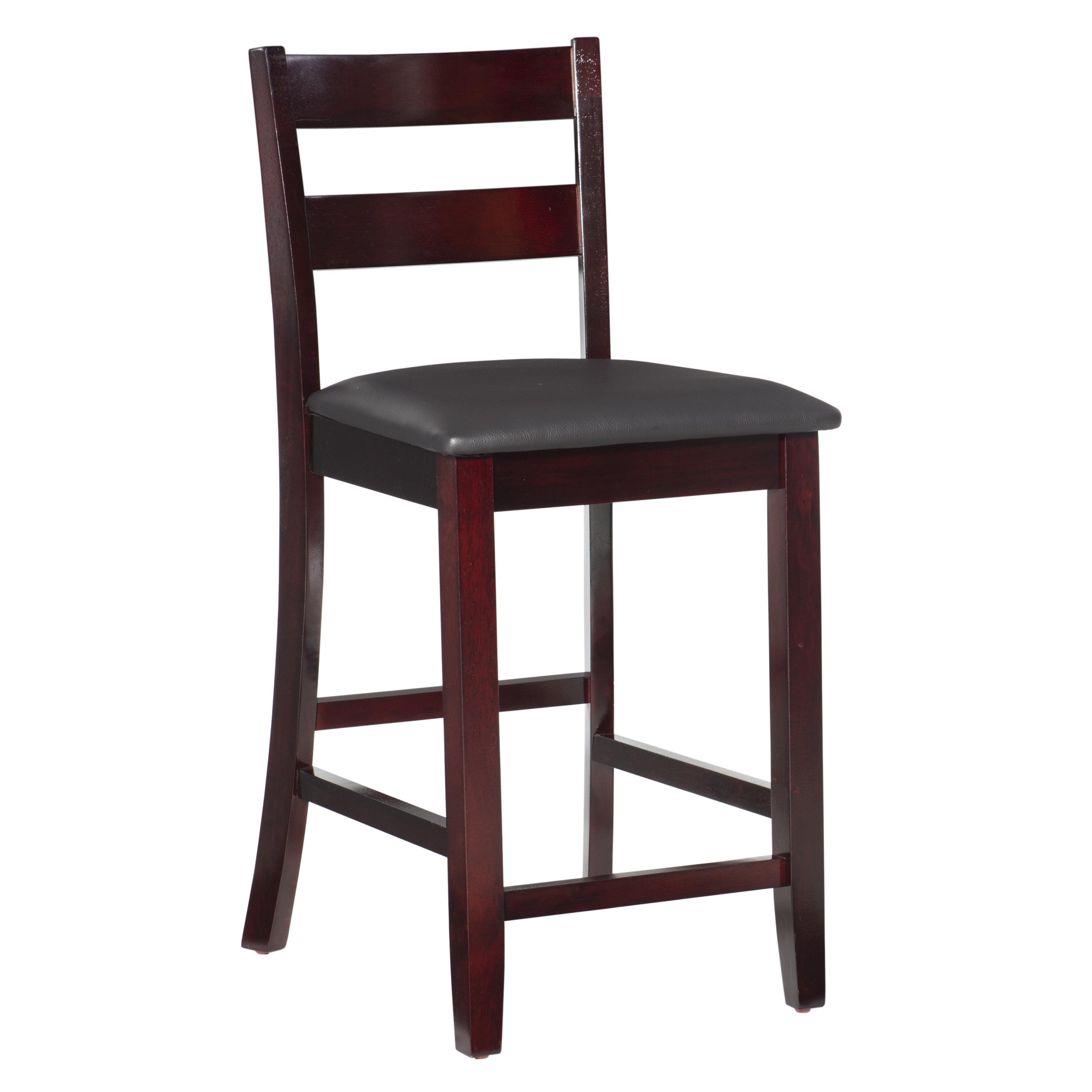 Triena Soho 24" Dark Cherry Wood and Brown Faux Leather Counter Stool