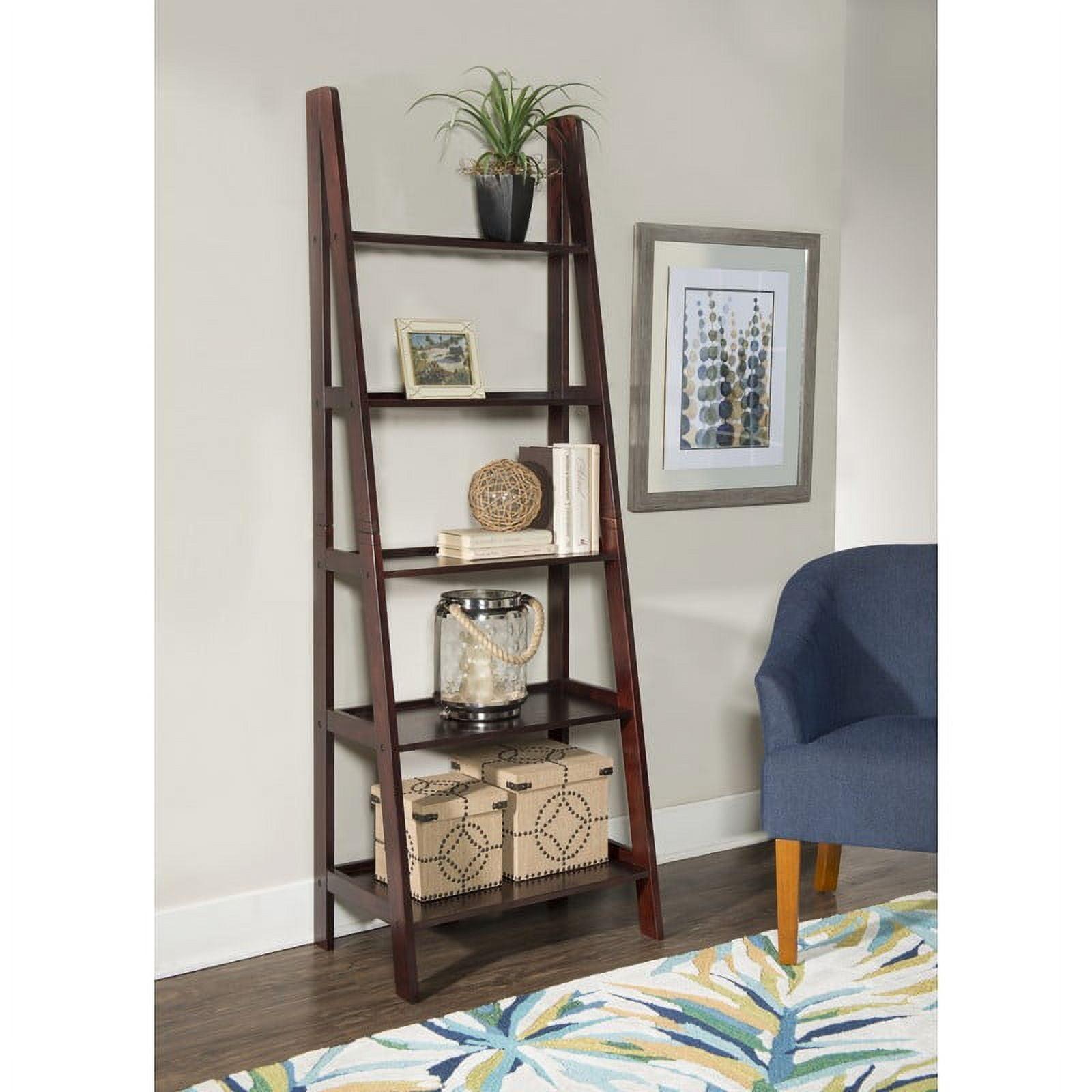 Cottage Charm Espresso Ladder Bookshelf with Graduated Shelves