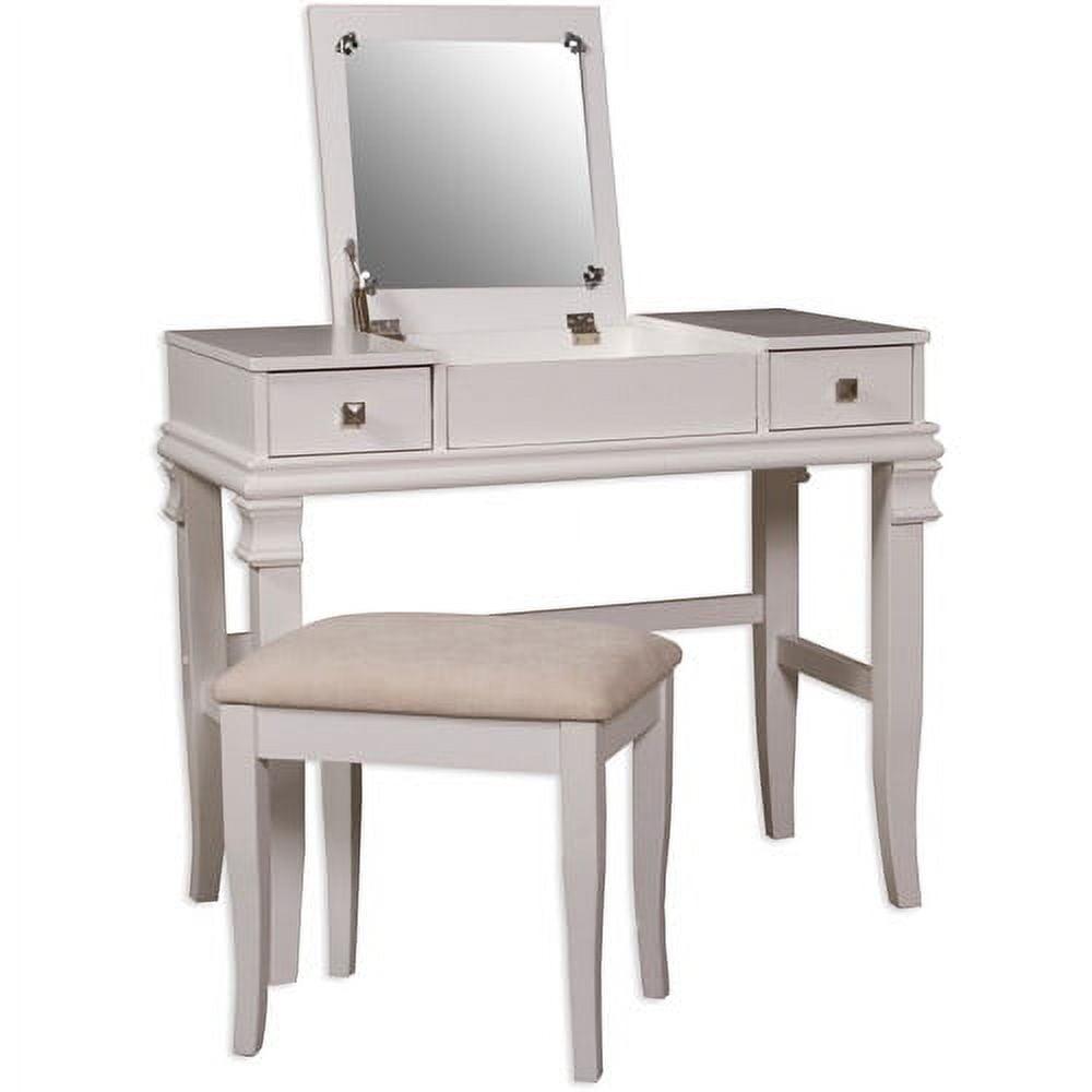 Traditional Angela White Vanity Set with Curved Legs and Bench