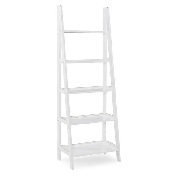 72" Acadia Traditional Ladder Bookshelf White - Linon: 5-Shelf Display Storage
