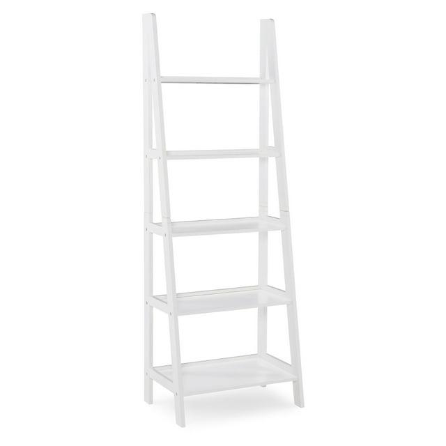72" Acadia Traditional Ladder Bookshelf White - Linon: 5-Shelf Display Storage