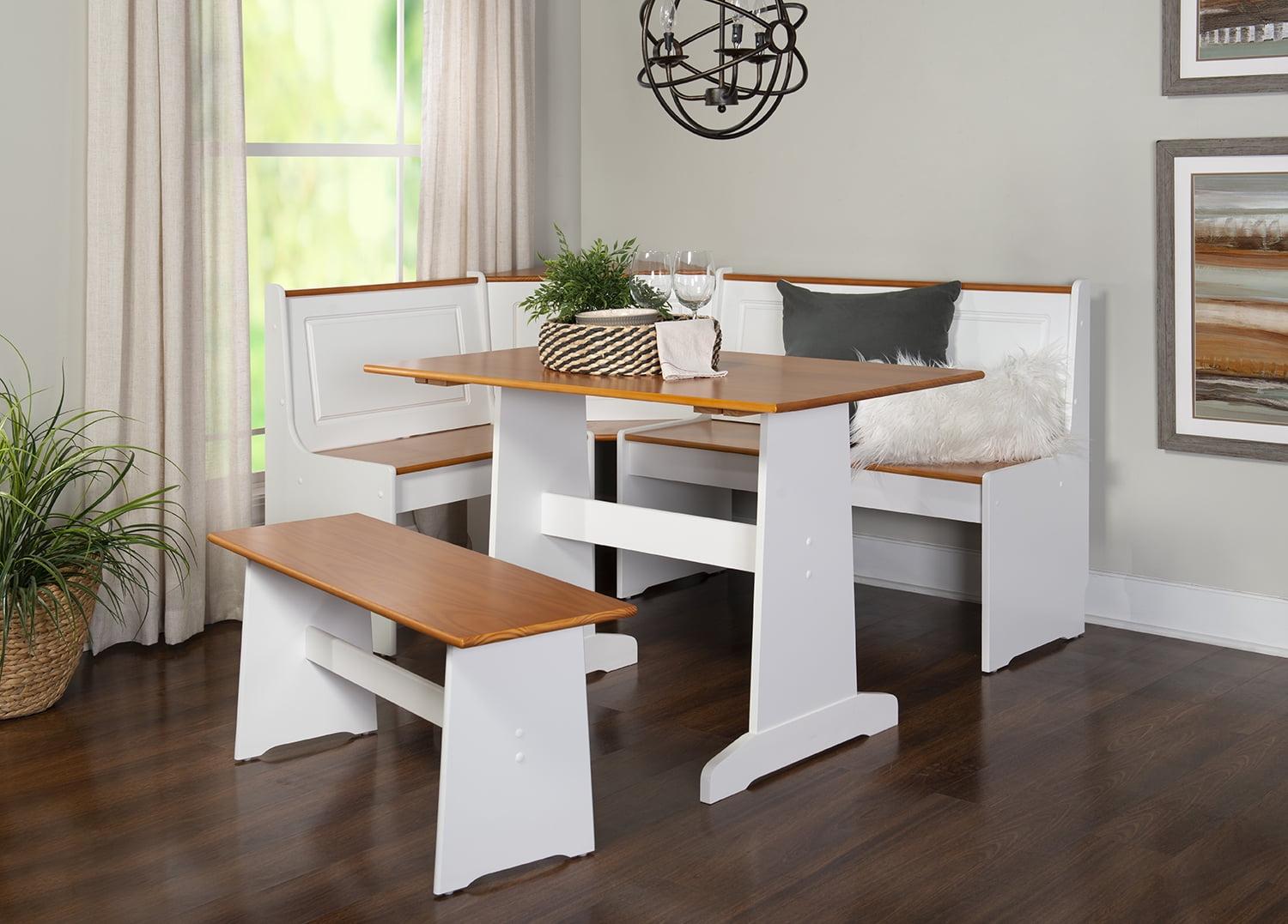 5pc Ardmore Breakfast Storage Corner Nook Dining Set Wood/White/Natural - Linon: Chic Farmhouse Style, Seats 6