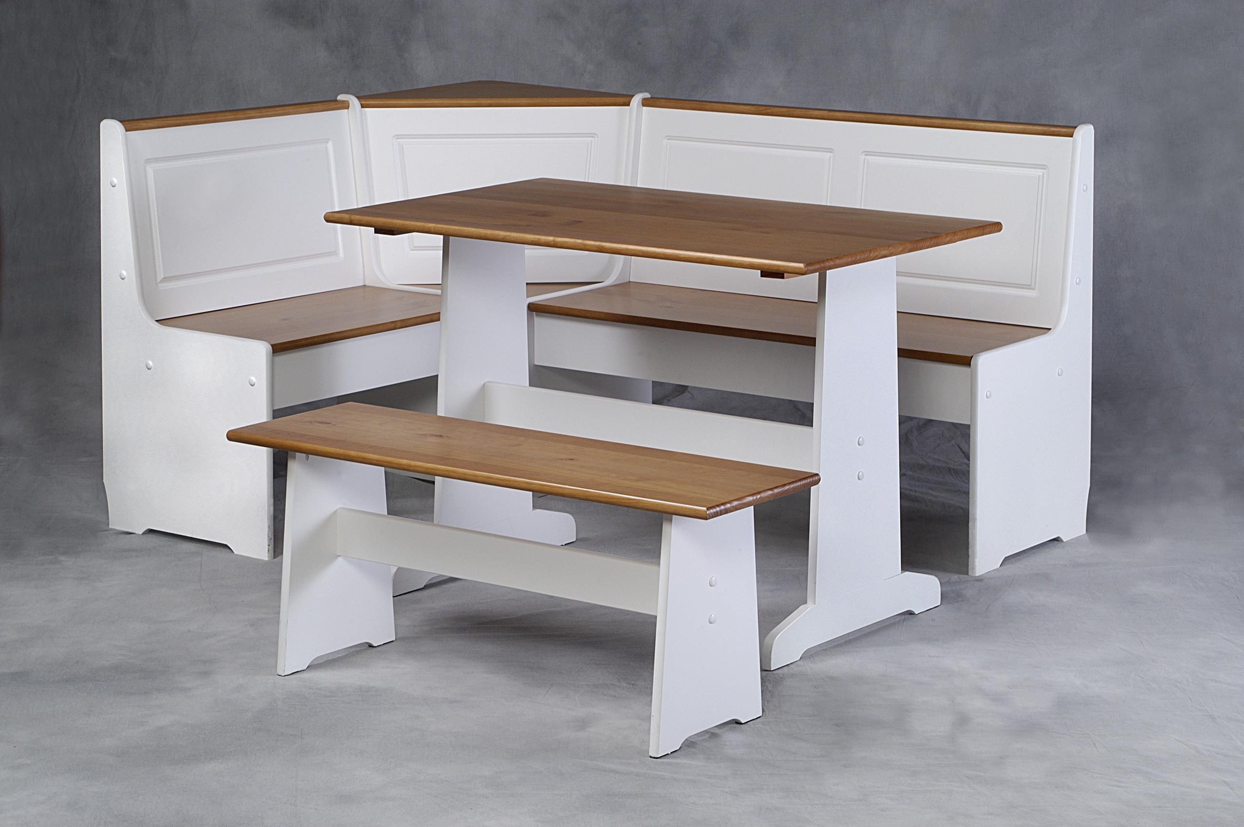 5pc Ardmore Breakfast Storage Corner Nook Dining Set Wood/White/Natural - Linon: Chic Farmhouse Style, Seats 6