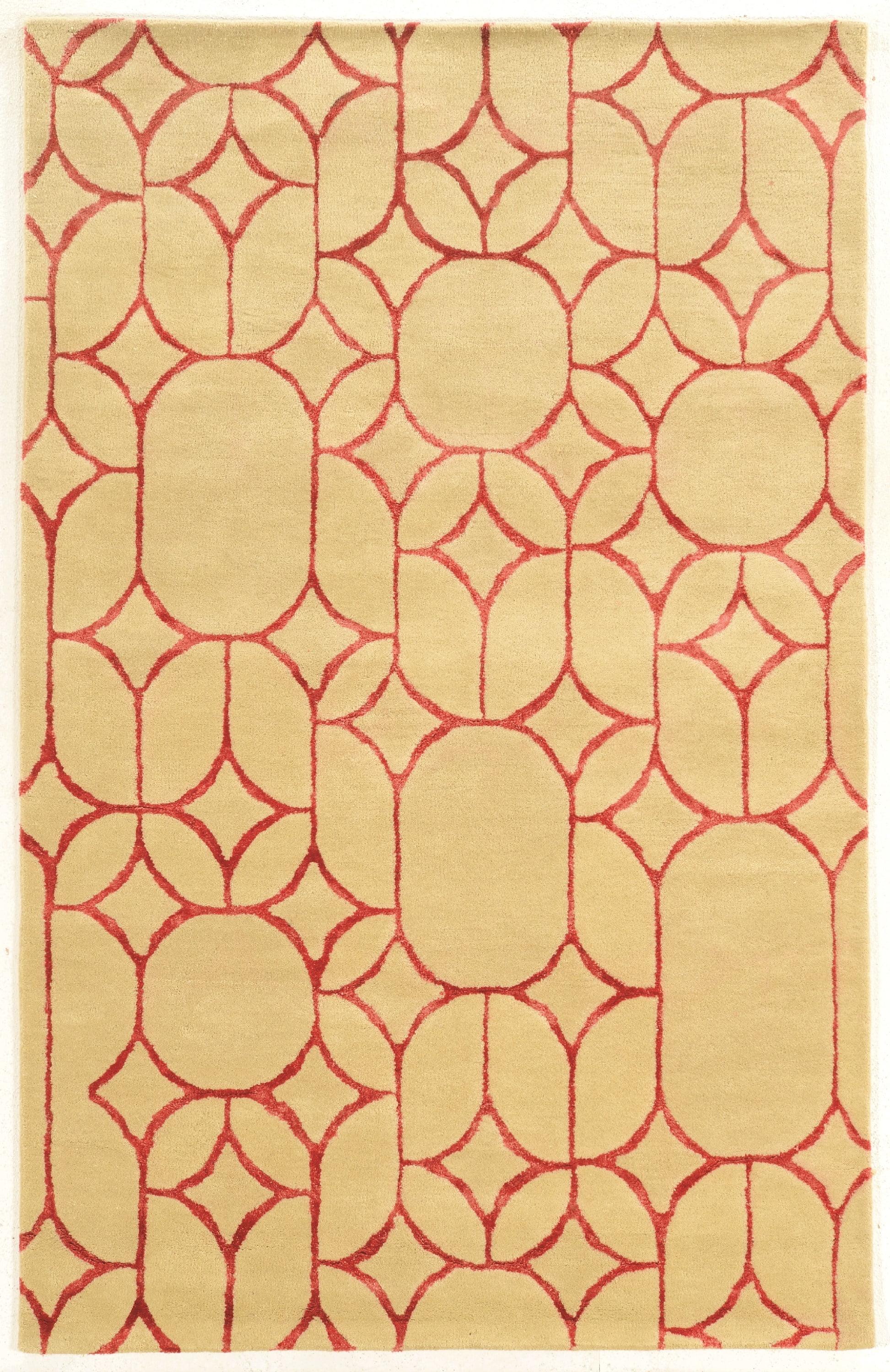 Beige and Coral Hand Tufted Wool 5'x8' Rug