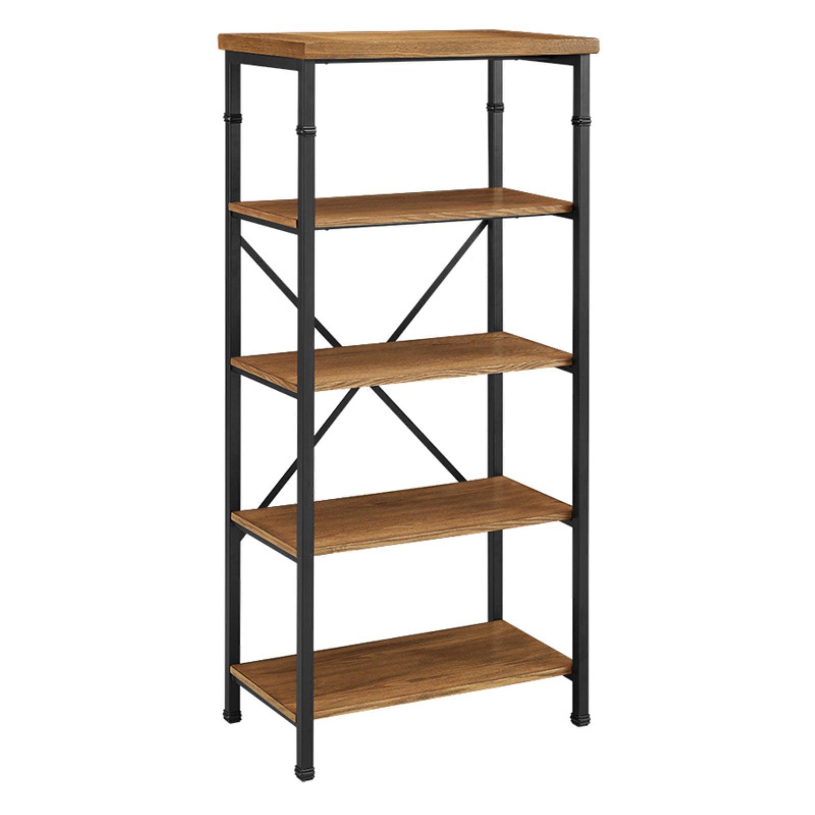 Austin 56.5" Black and Brown Industrial Wood Bookcase