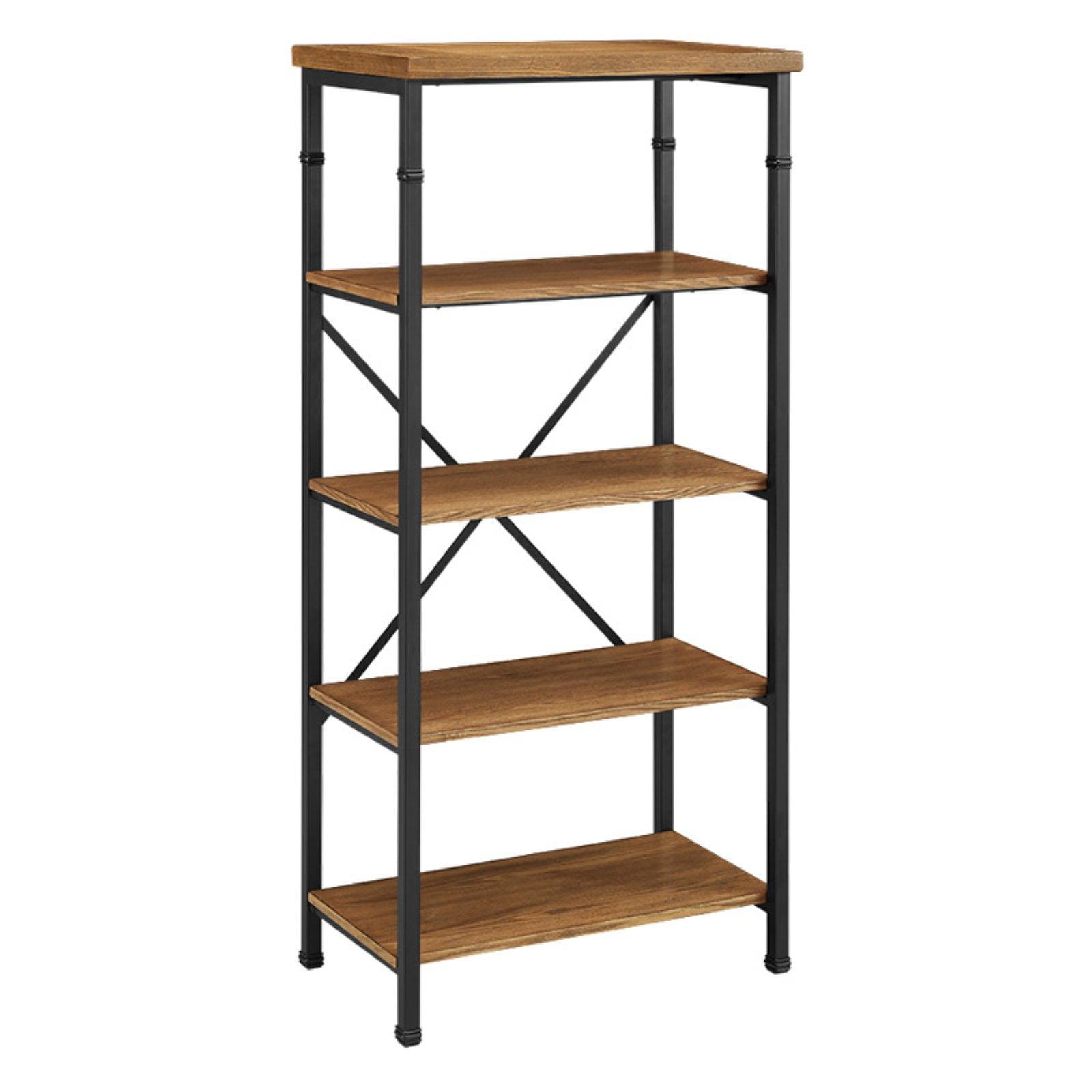 Linon 54" Austin Industrial Bookshelf Metal Wide Bookcase Brown: Farmhouse Style, 4 Fixed Shelves, MDF & Metal Frame
