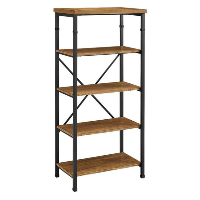 Linon 54" Austin Industrial Bookshelf Metal Wide Bookcase Brown: Farmhouse Style, 4 Fixed Shelves, MDF & Metal Frame