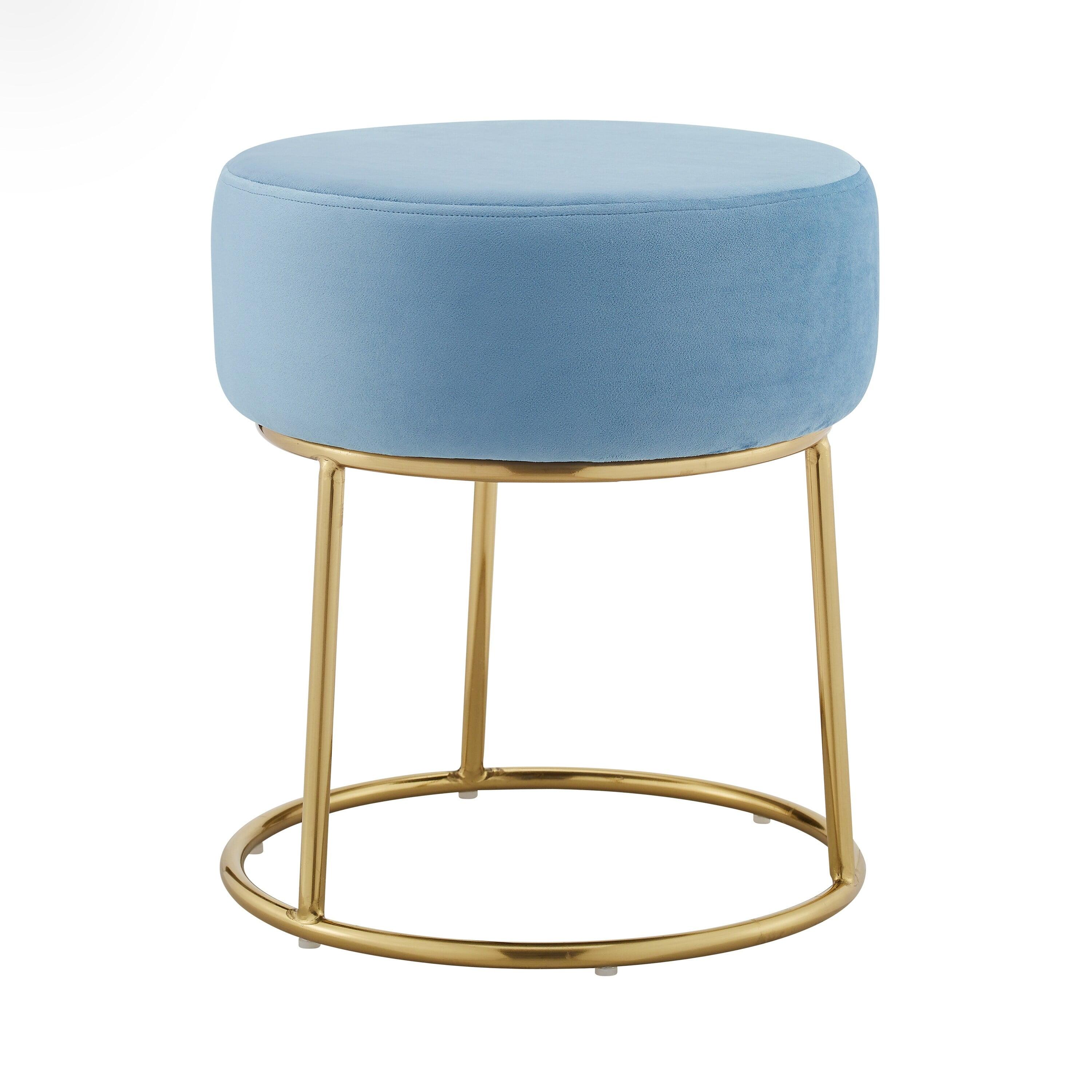 Blue Velvet Vanity Stool with Gold Base