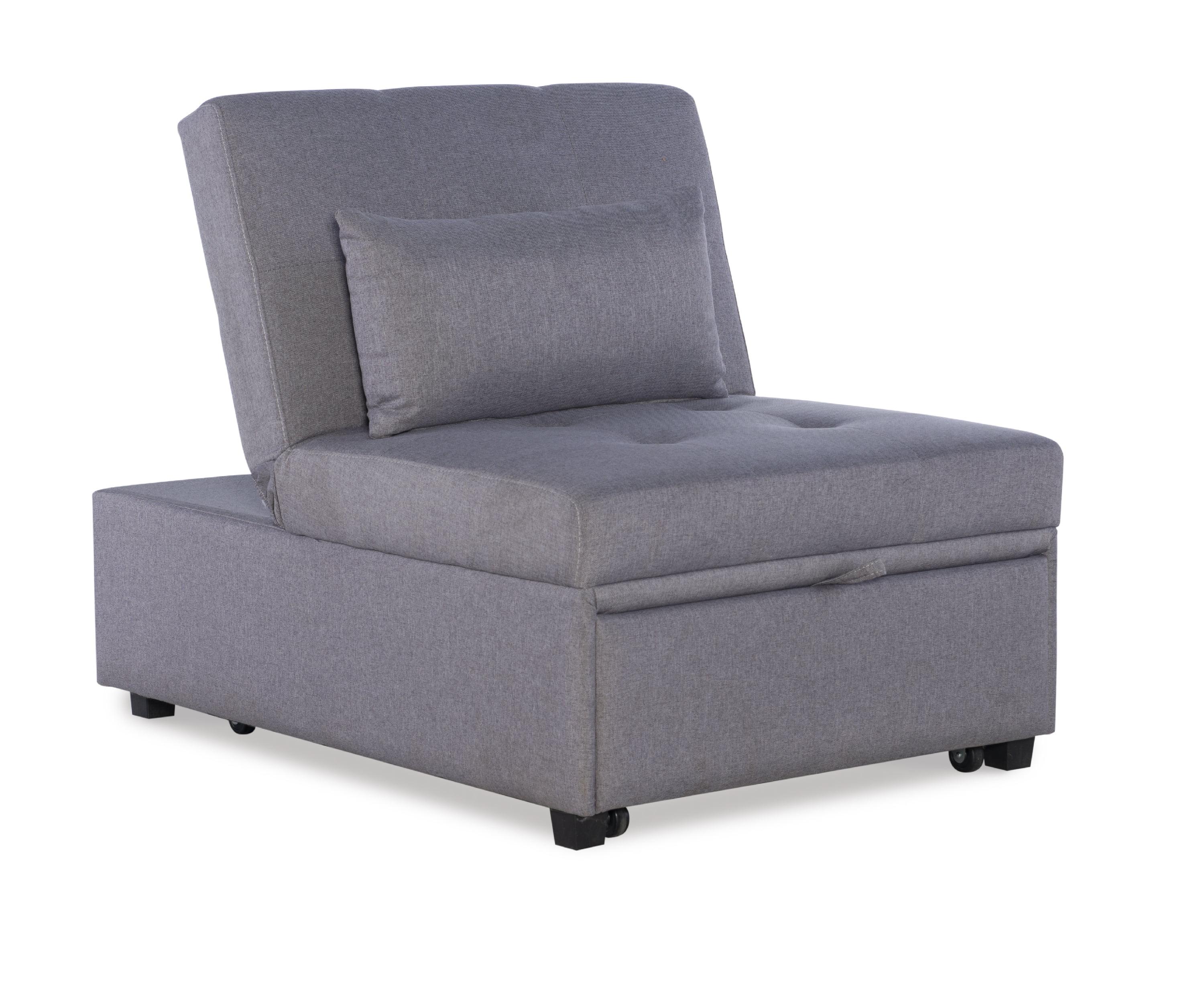 Linon Boone Upholstered Tufted Convertible Chair to Sofa Bed with Pillow in Gray