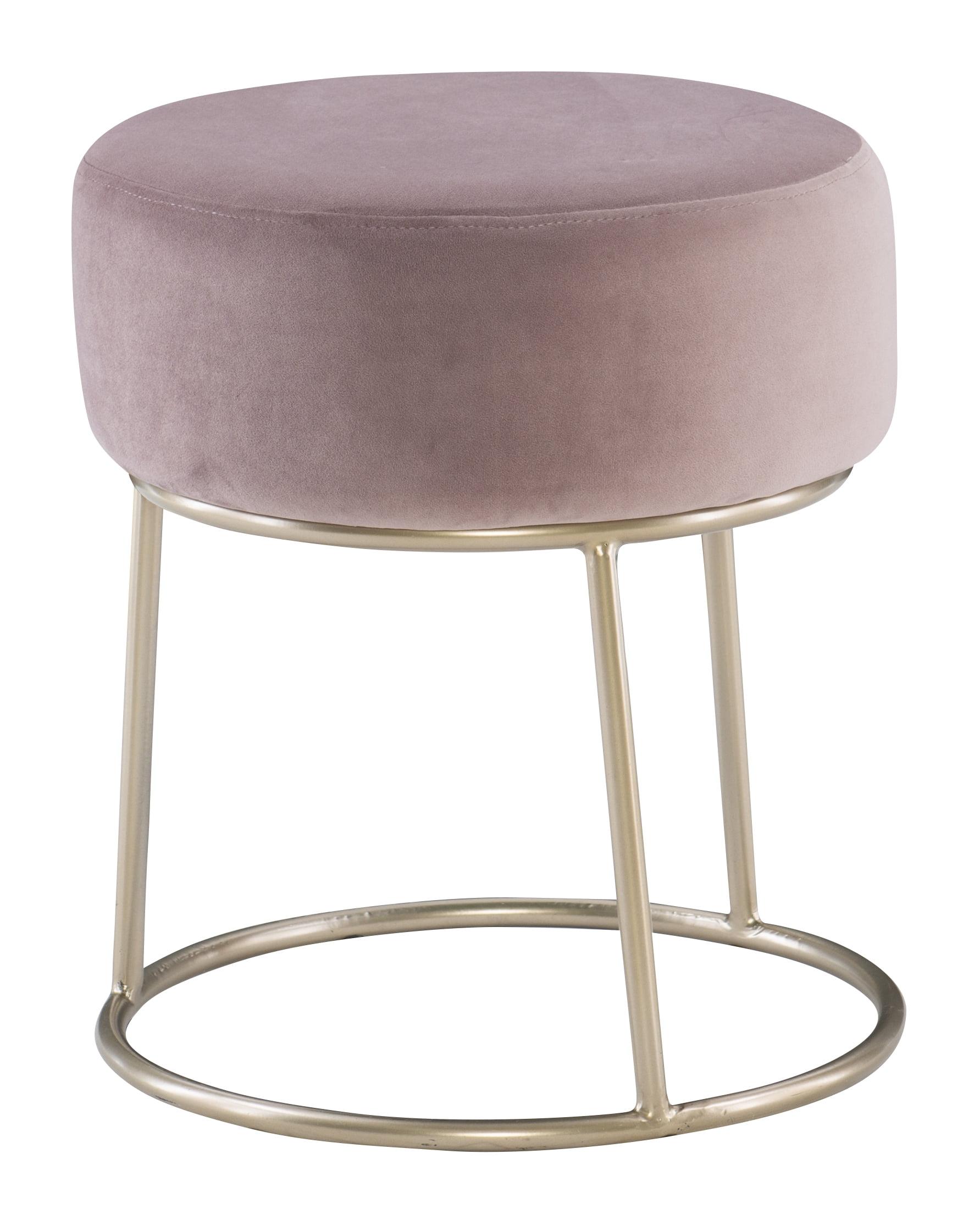 Pink Velvet and Gold Accent Vanity Stool