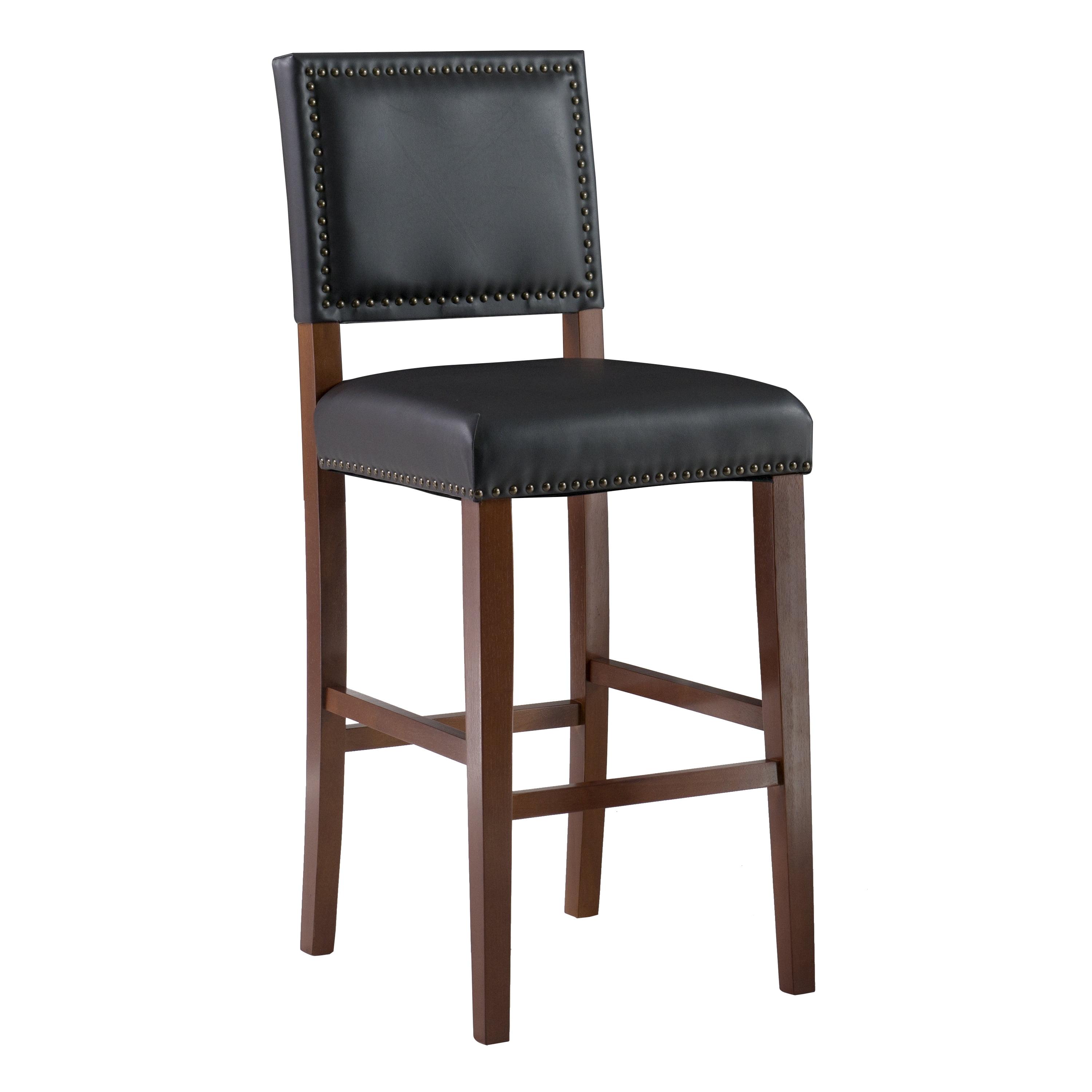 29" Brook Padded Back and Seat Faux Leather Barstool Hardwood/Black - Linon