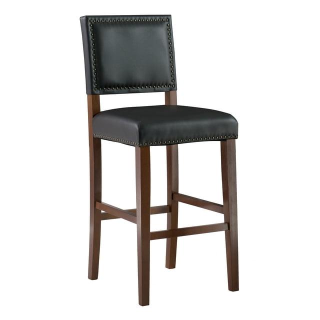 29" Brook Padded Back and Seat Faux Leather Barstool Hardwood/Black - Linon