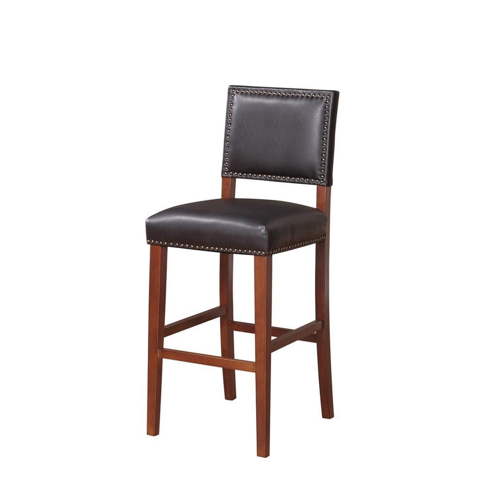 Brook 30" Black Wood Bar Stool with Faux Leather Seat