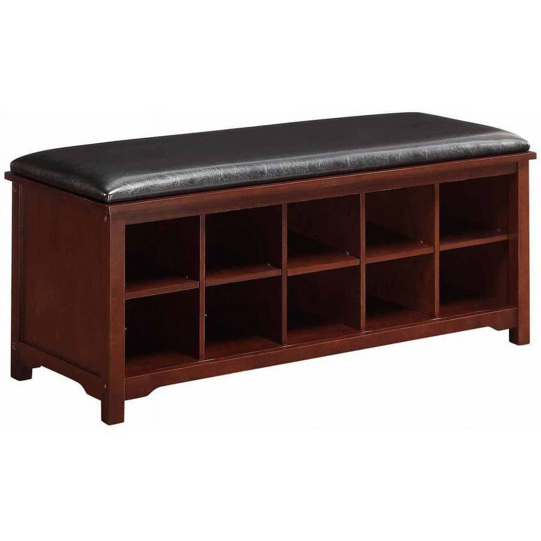 45" Cape Anne Dark Brown Faux Leather Upholstered Storage Bench Dark Walnut - Linon: Entryway Seating, Shoe Cubbies