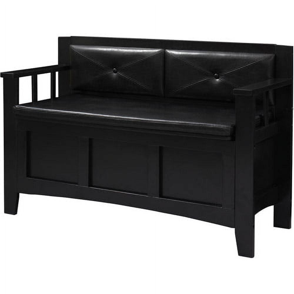 Carlton 44.5'' Black Faux Leather & Ash Wood Storage Bench