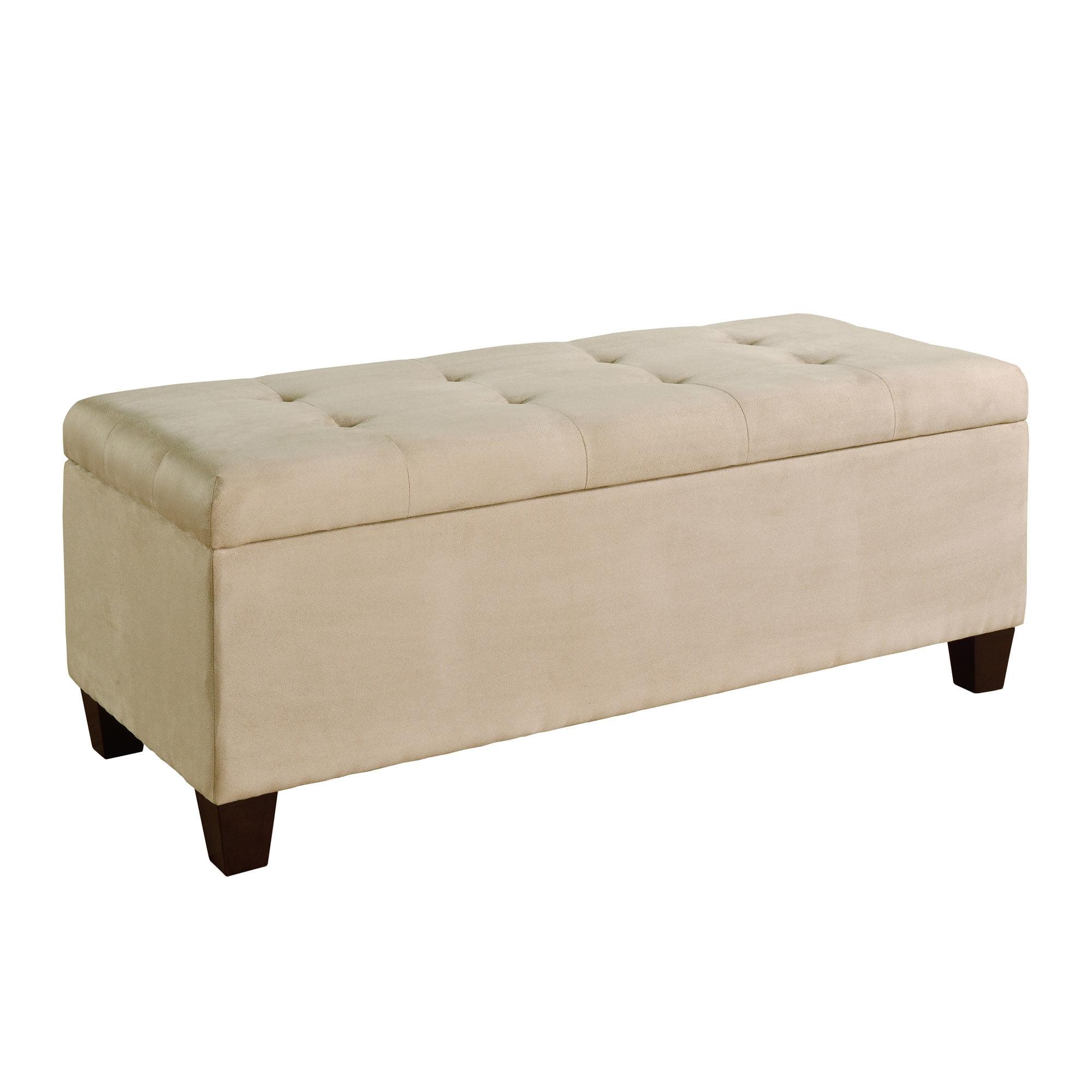 Beige Upholstered Shoe Storage Ottoman with Tufted Top