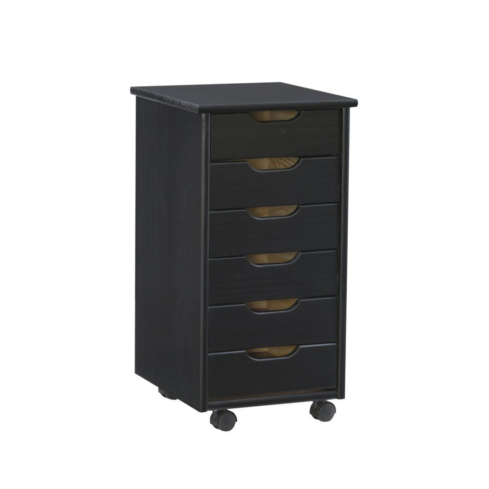 Cary Transitional 6 Drawer Solid Wood Rolling Storage Cart with Casters - Linon
