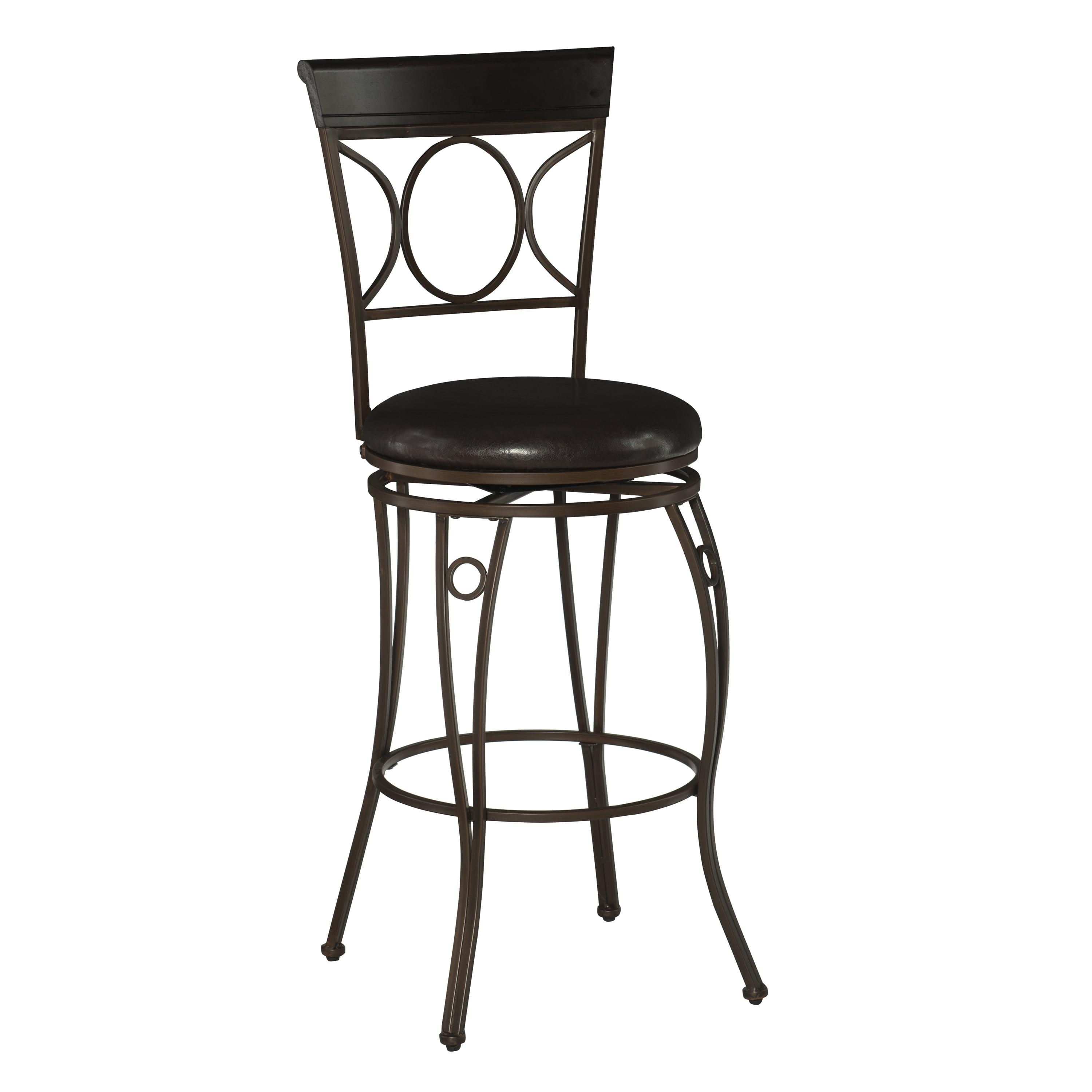 Linon 30" Swivel Metal Bar Stool with Brown Cushion