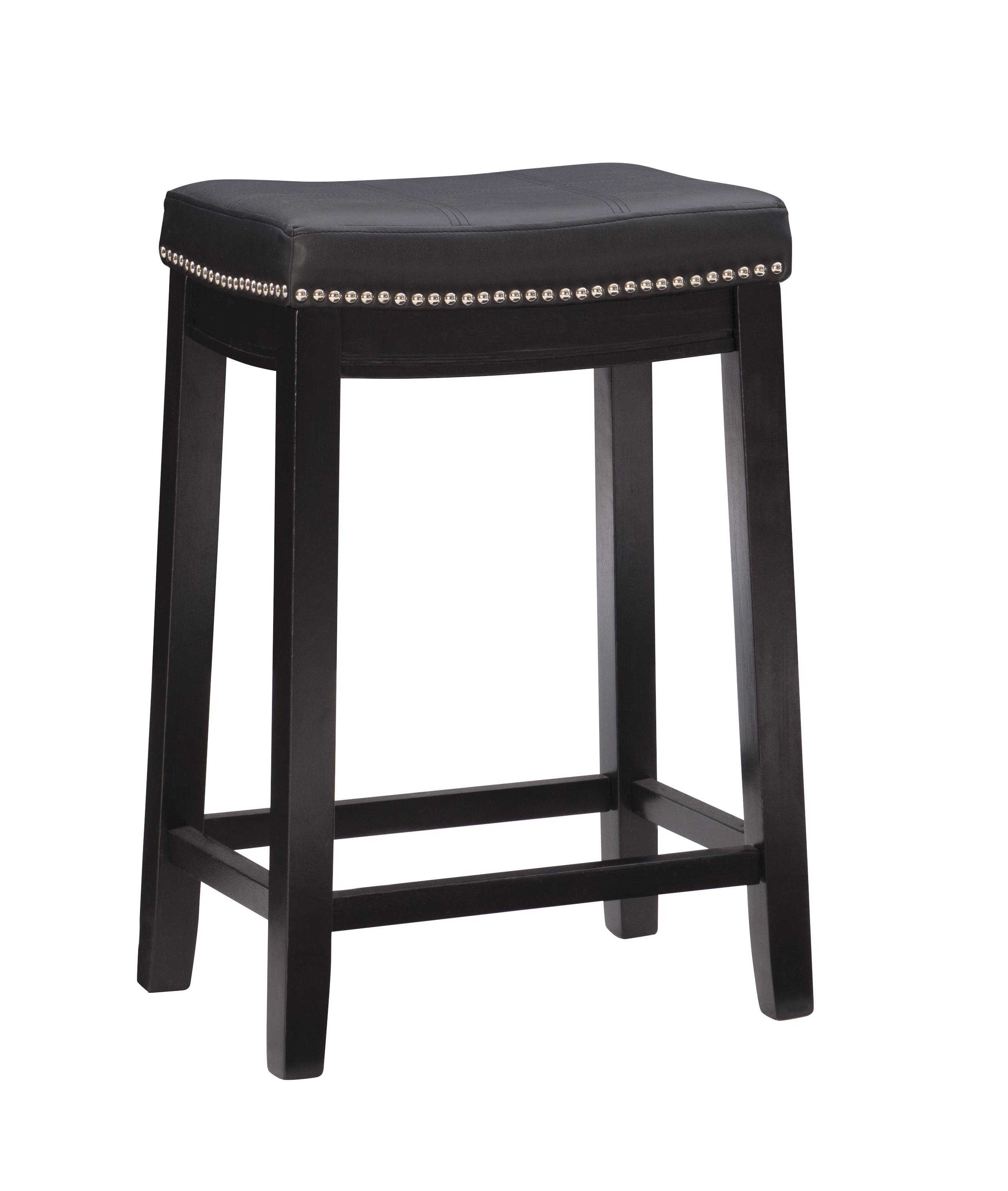 26" Black Wood and Leather Saddle-Style Backless Counter Stool