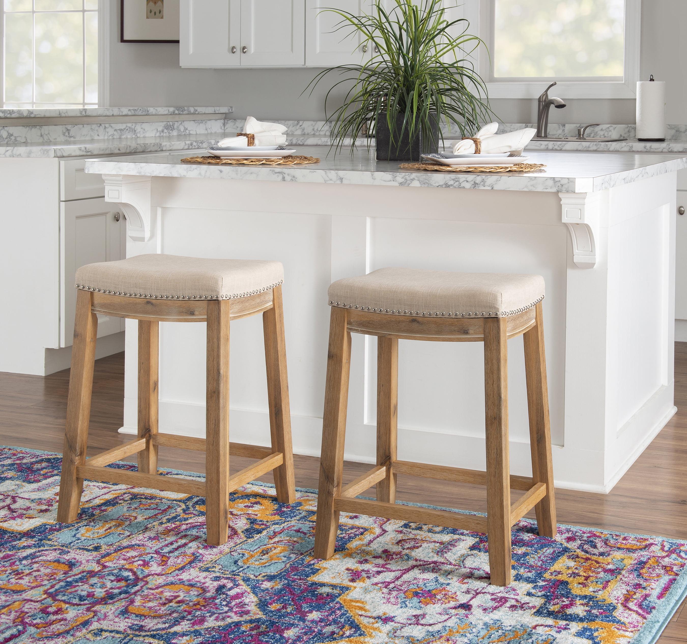 Claridge Beige Wood Backless Saddle Counter Stool