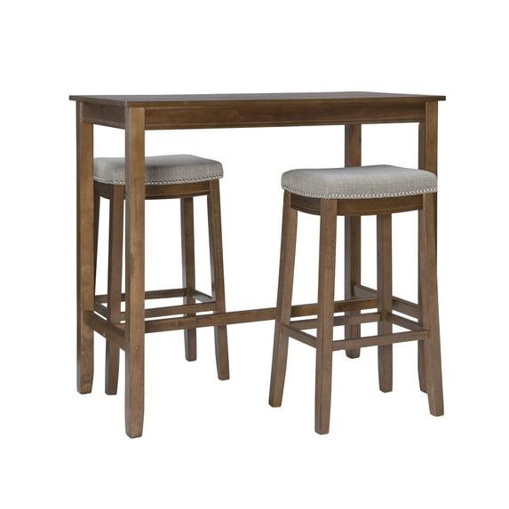 Linon 3pc Claridge Backless Stools Bar Height Dining Set Rustic: Pub Table with Upholstered Seating
