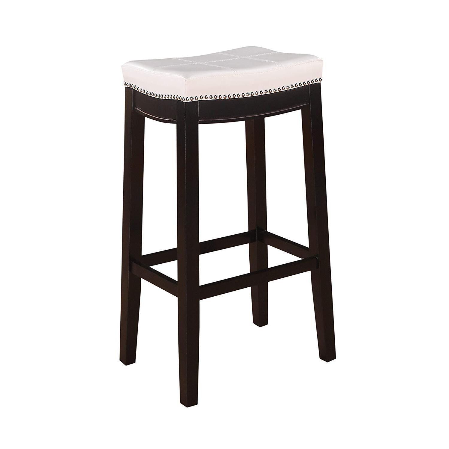 Claridge Backless Faux Leather Nailhead Saddle Barstool White/Black - Linon