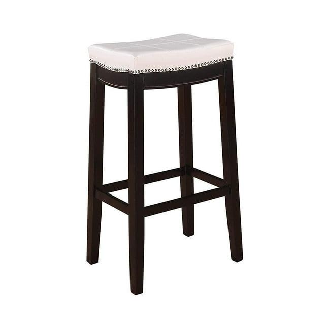 Claridge Backless Faux Leather Nailhead Saddle Barstool White/Black - Linon